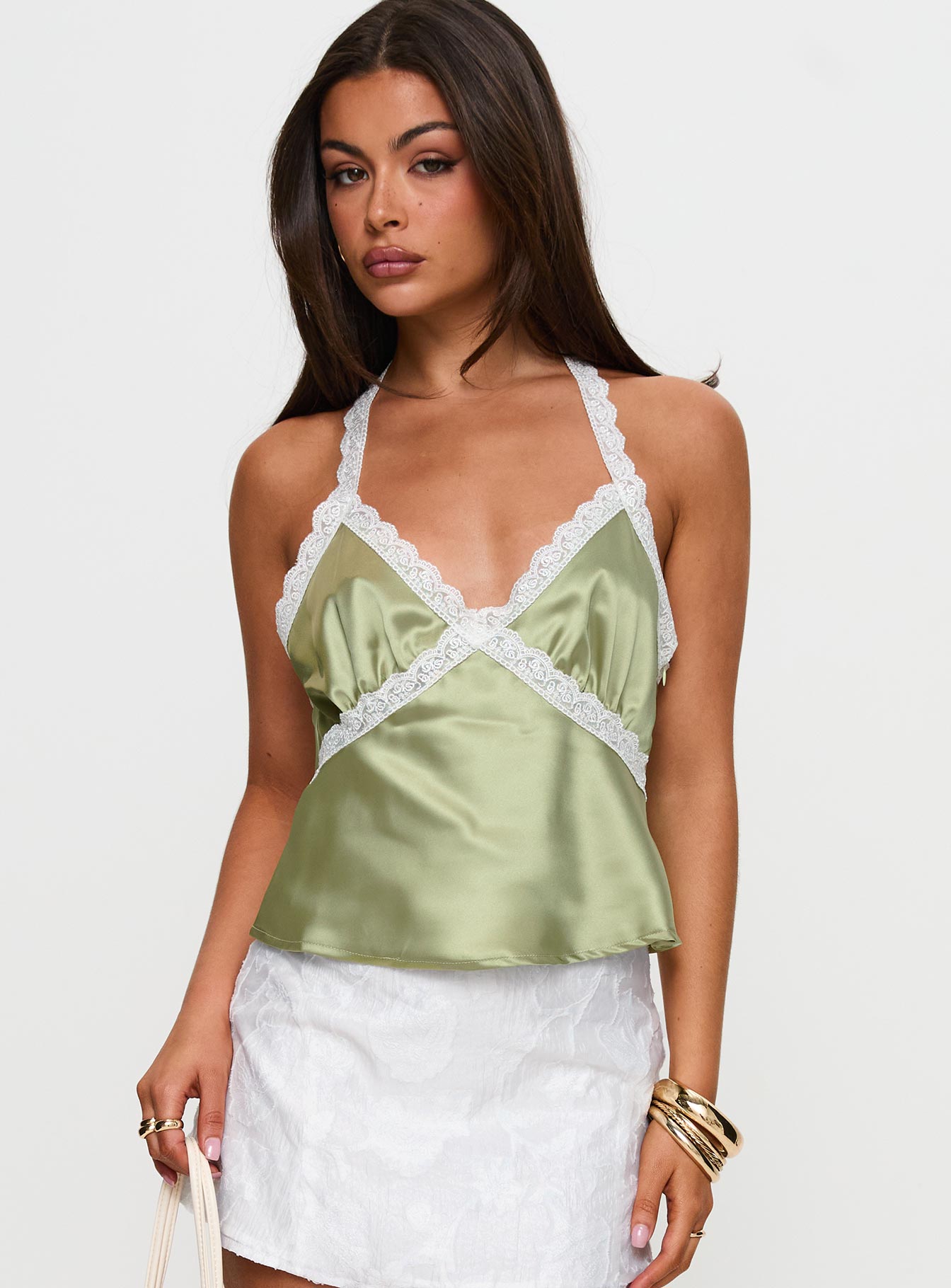 Alternative view of Bimbette Halter Cami Top Green