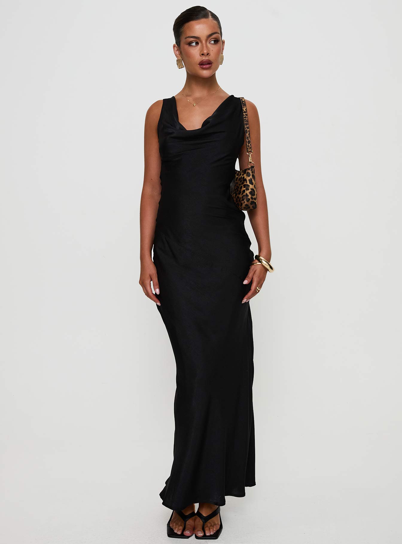 Make Memories Cowl Neck Maxi Dress Black - Image 2