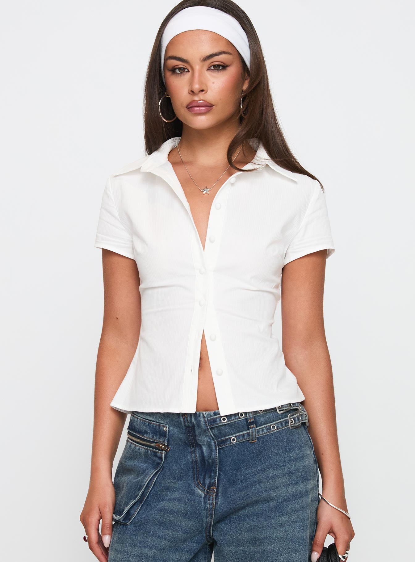 Alternative view of Lift Off Button Up Top White
