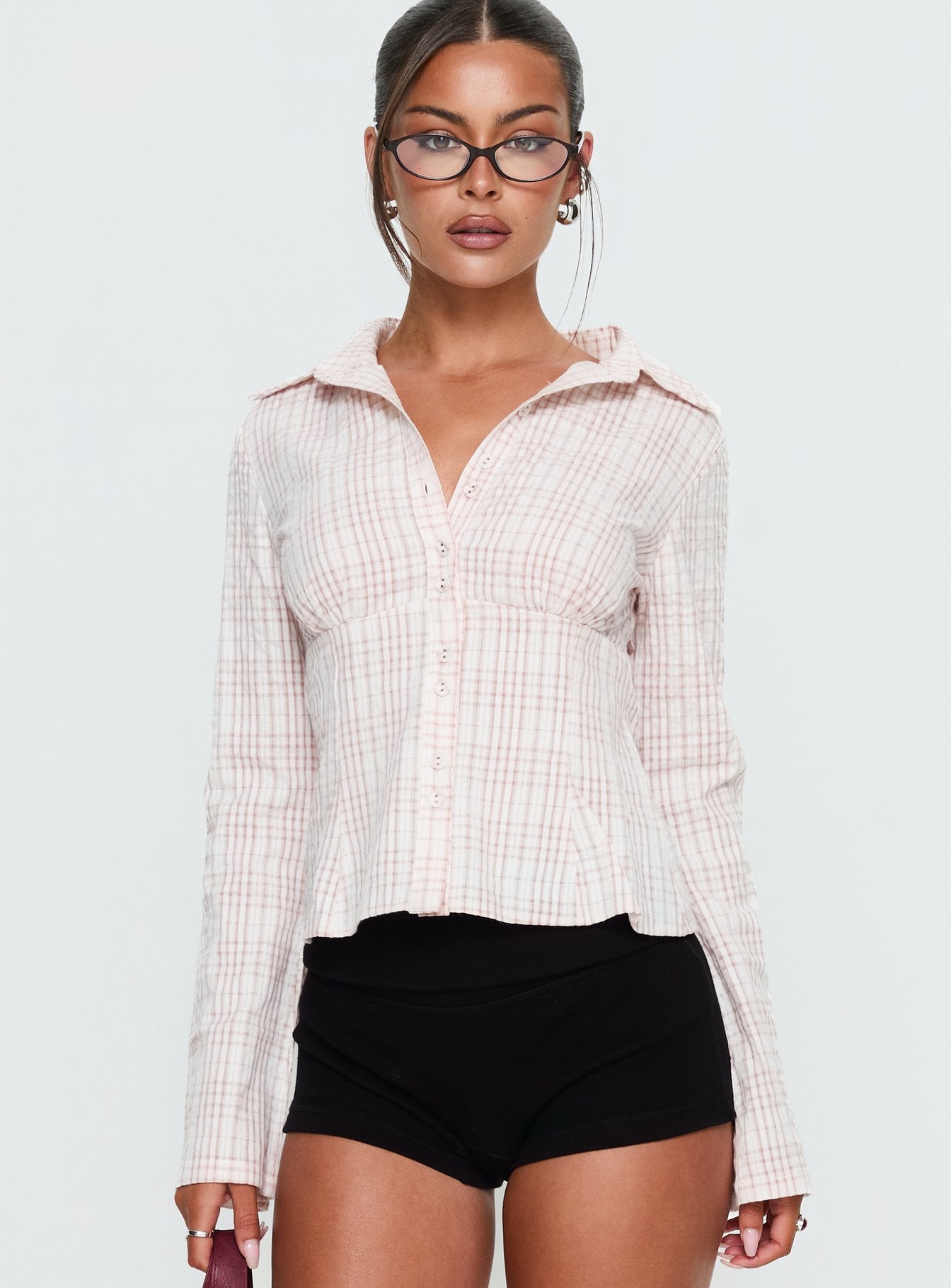 Alternative view of Cottesloe Long Sleeve Blouse Top Pink Check