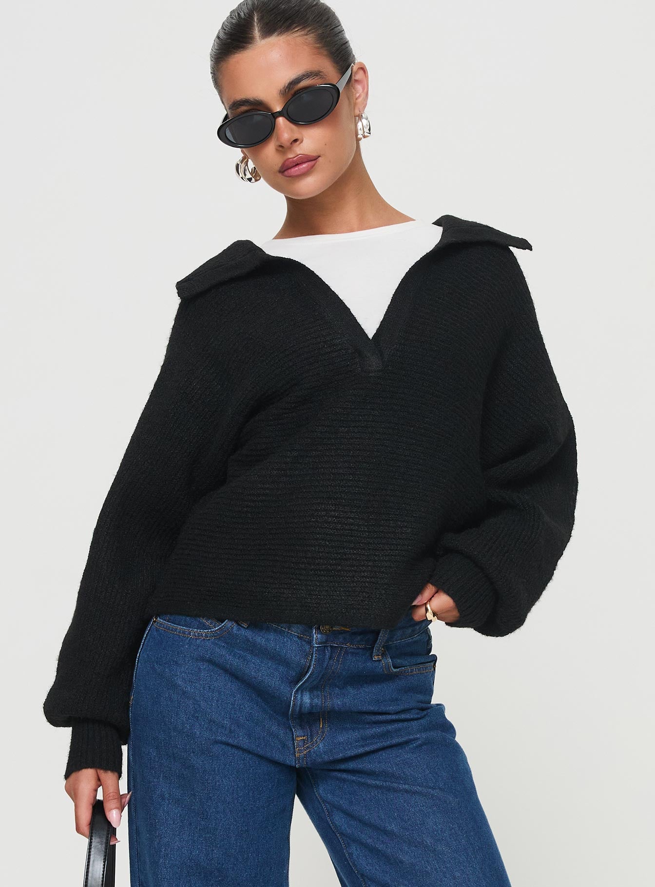 Alternative view of Bella Notched Neck Sweater Black