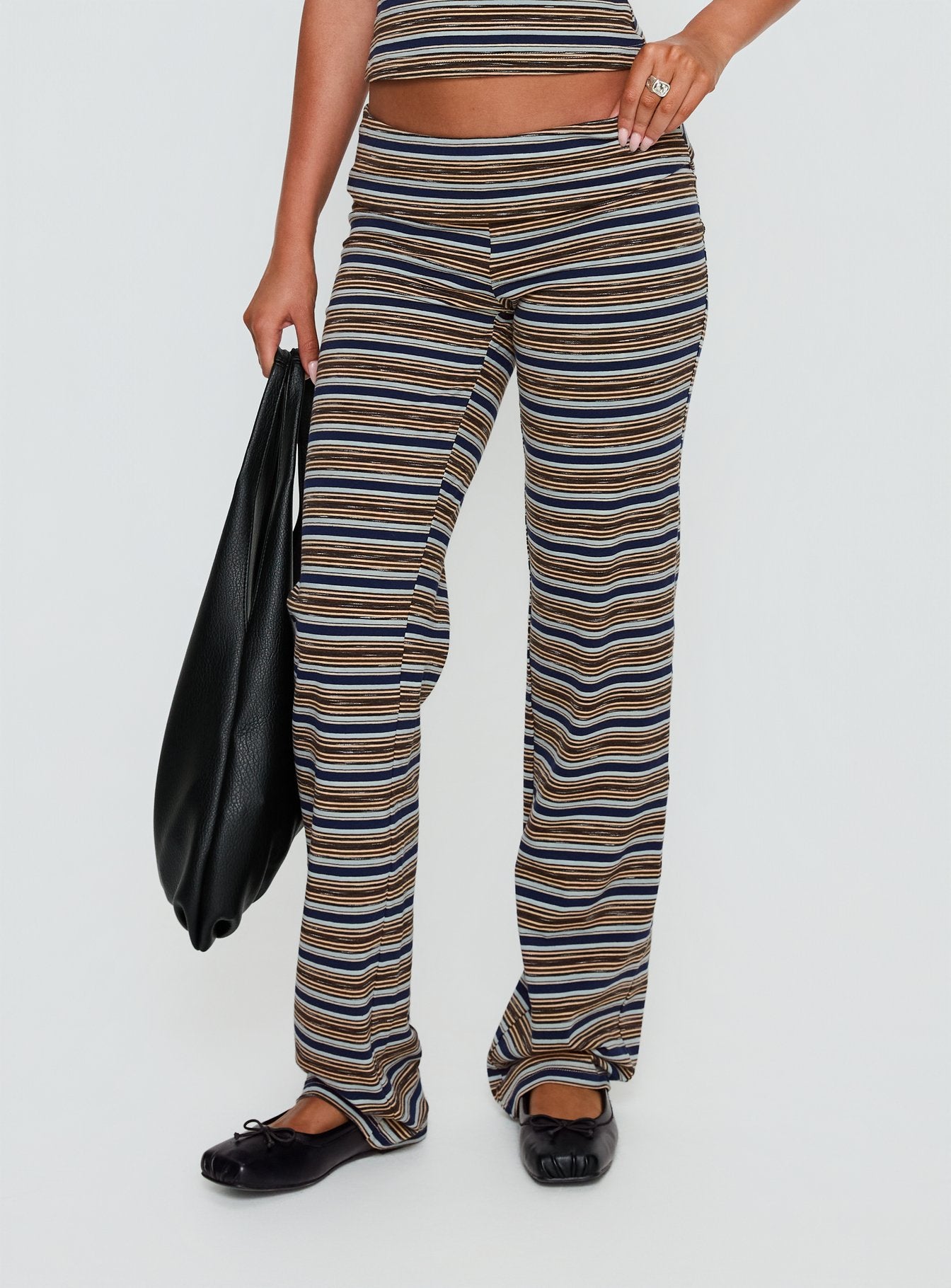 Alternative view of Manolo Foldover Pants Brown / Grey Stripe
