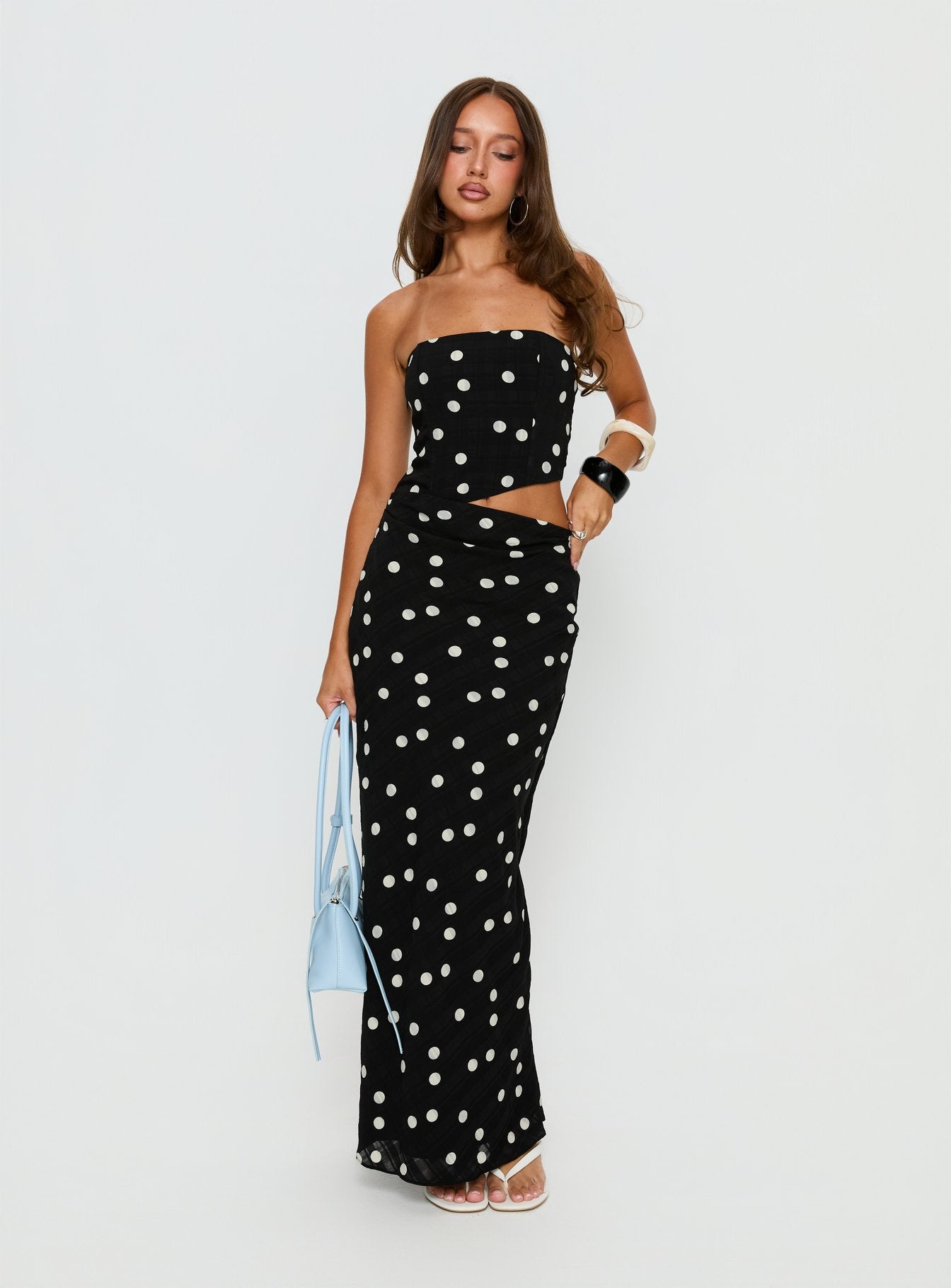 Alternative view of Jasira Strapless Drape Maxi Dress Black Polka Dot