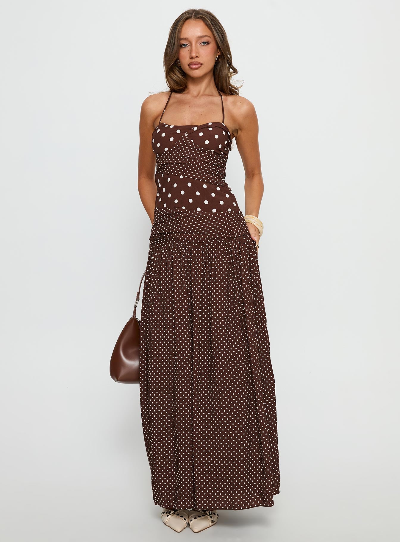 Alternative view of Marguerite Halter Maxi Dress Brown Polka Dot