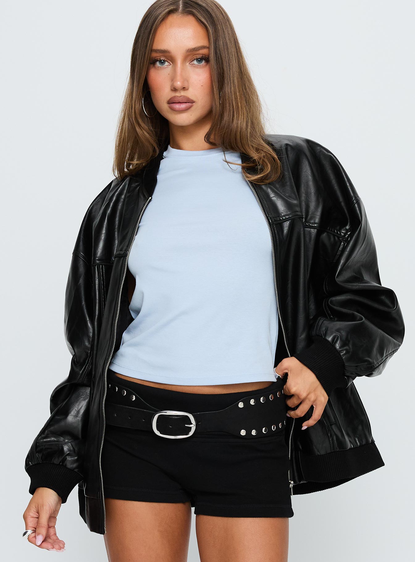 Alternative view of Believe It Faux Leather Bomber Jacket Black