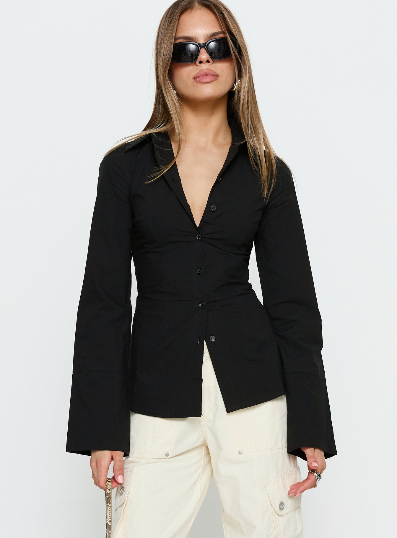 Alternative view of Lesper Long Sleeve Tie Back Top Black