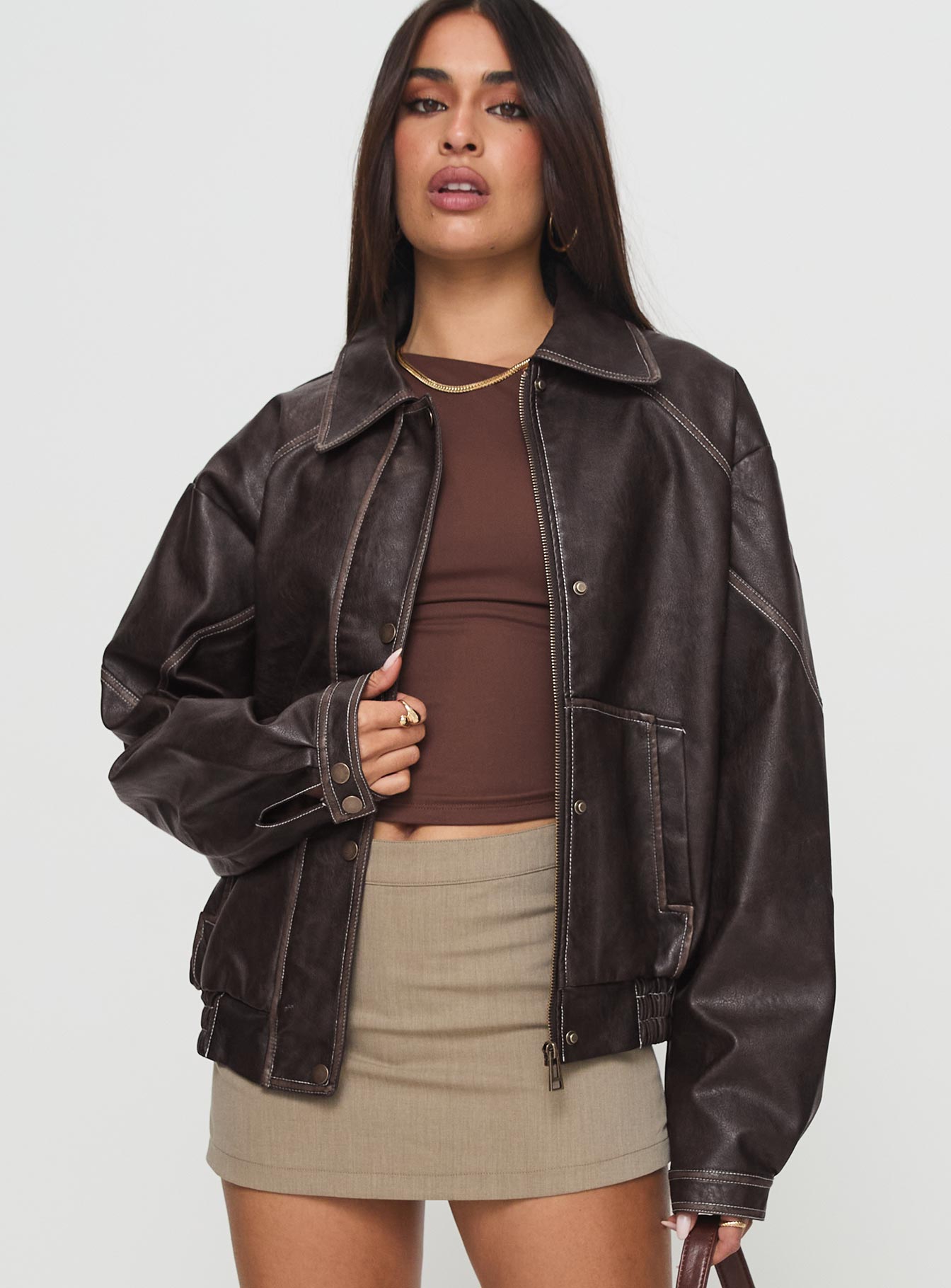 Alternative view of Jaxton Faux Leather Jacket Brown