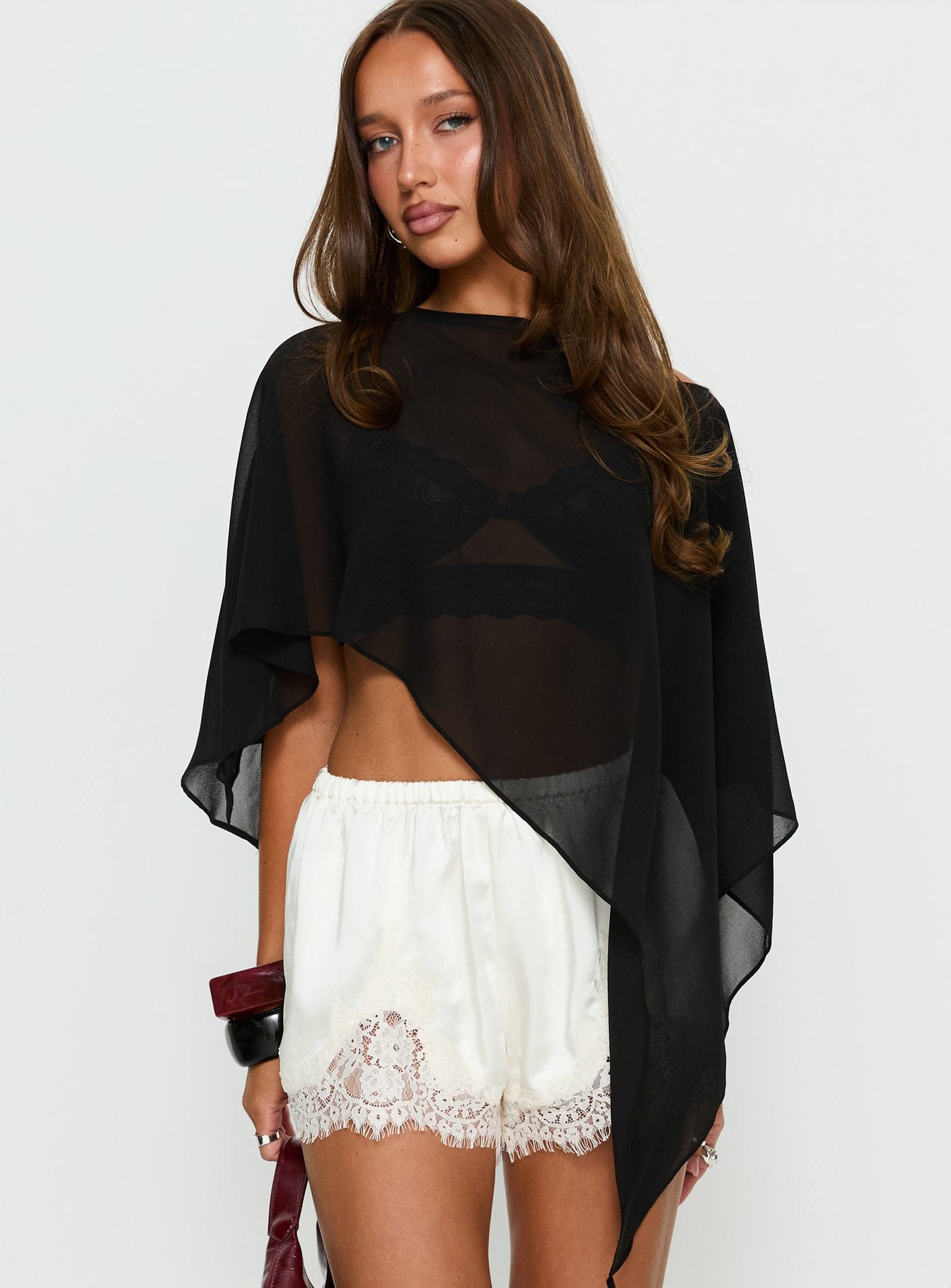 Alternative view of Mairelle Sheer Poncho Black