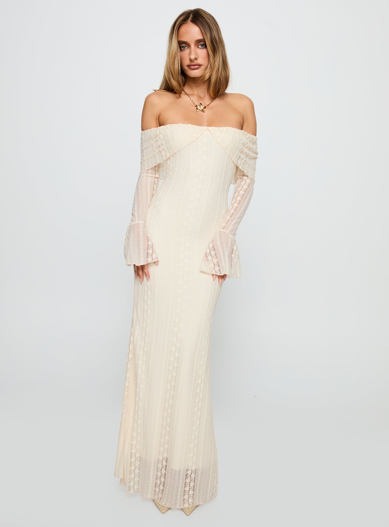 Alternative view of Perdita Long Sleeve Lace Maxi Dress Cream