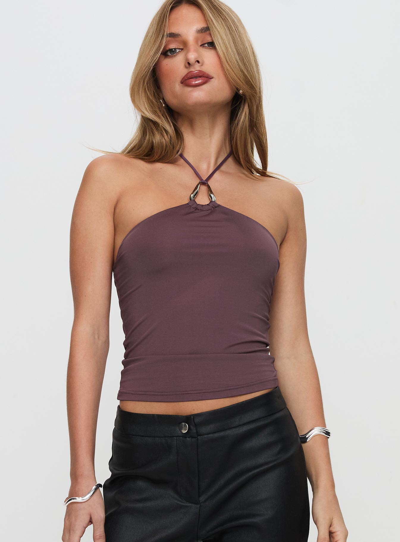 Alternative view of Final Tango Halter Top Plum
