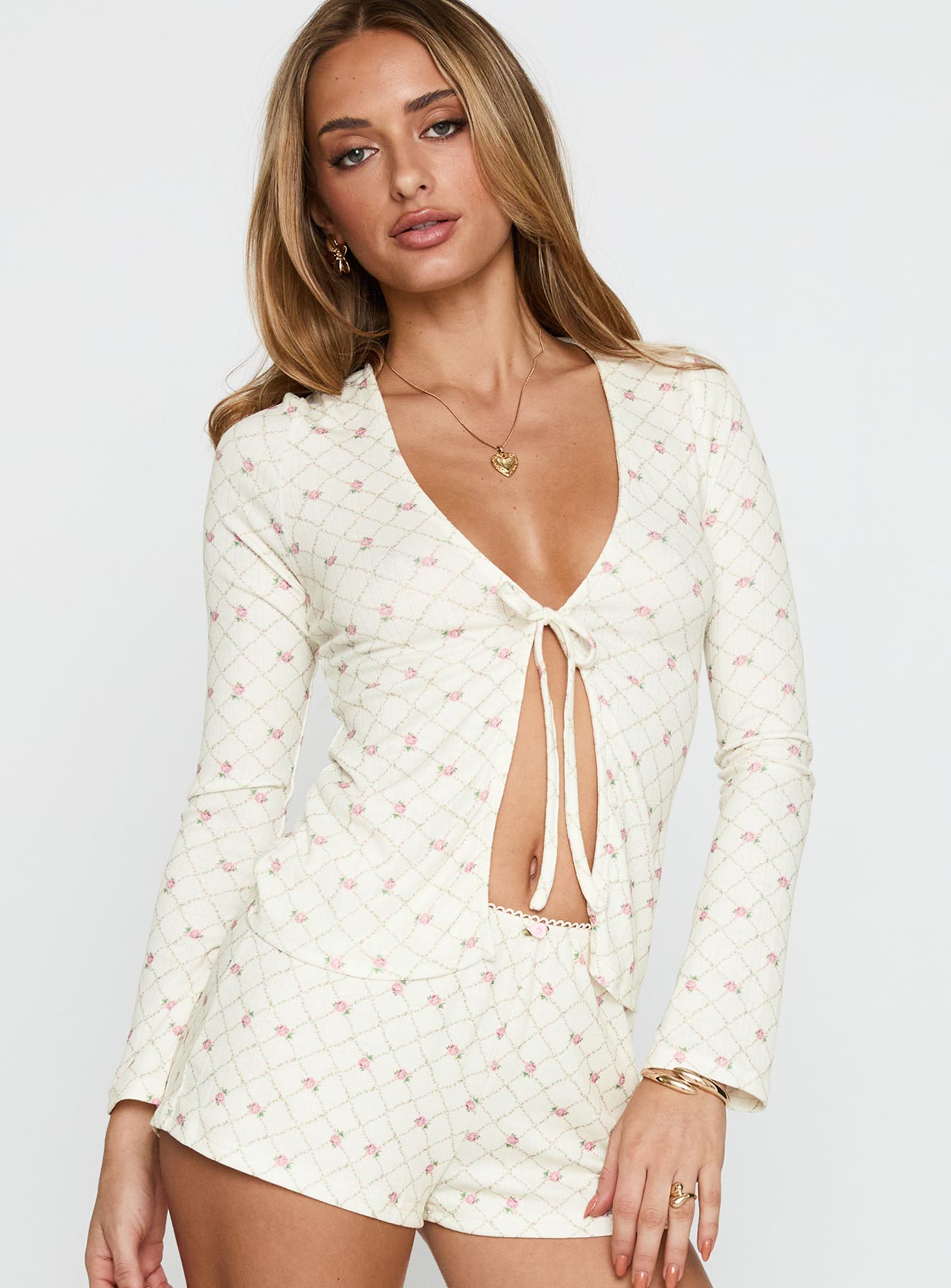 Alternative view of Captivation Tie Up Sleep Cardigan Pink Floral