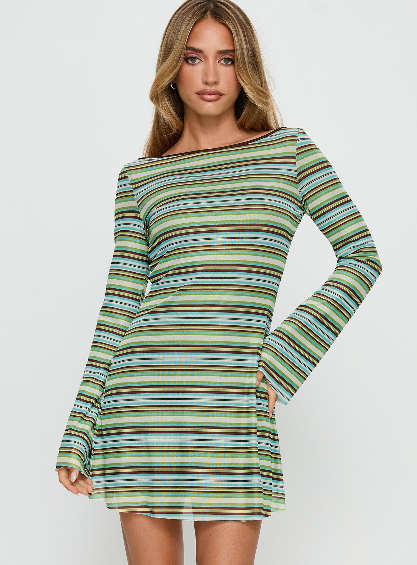 Alternative view of Lukea Long Sleeve Mini Dress Green Stripe