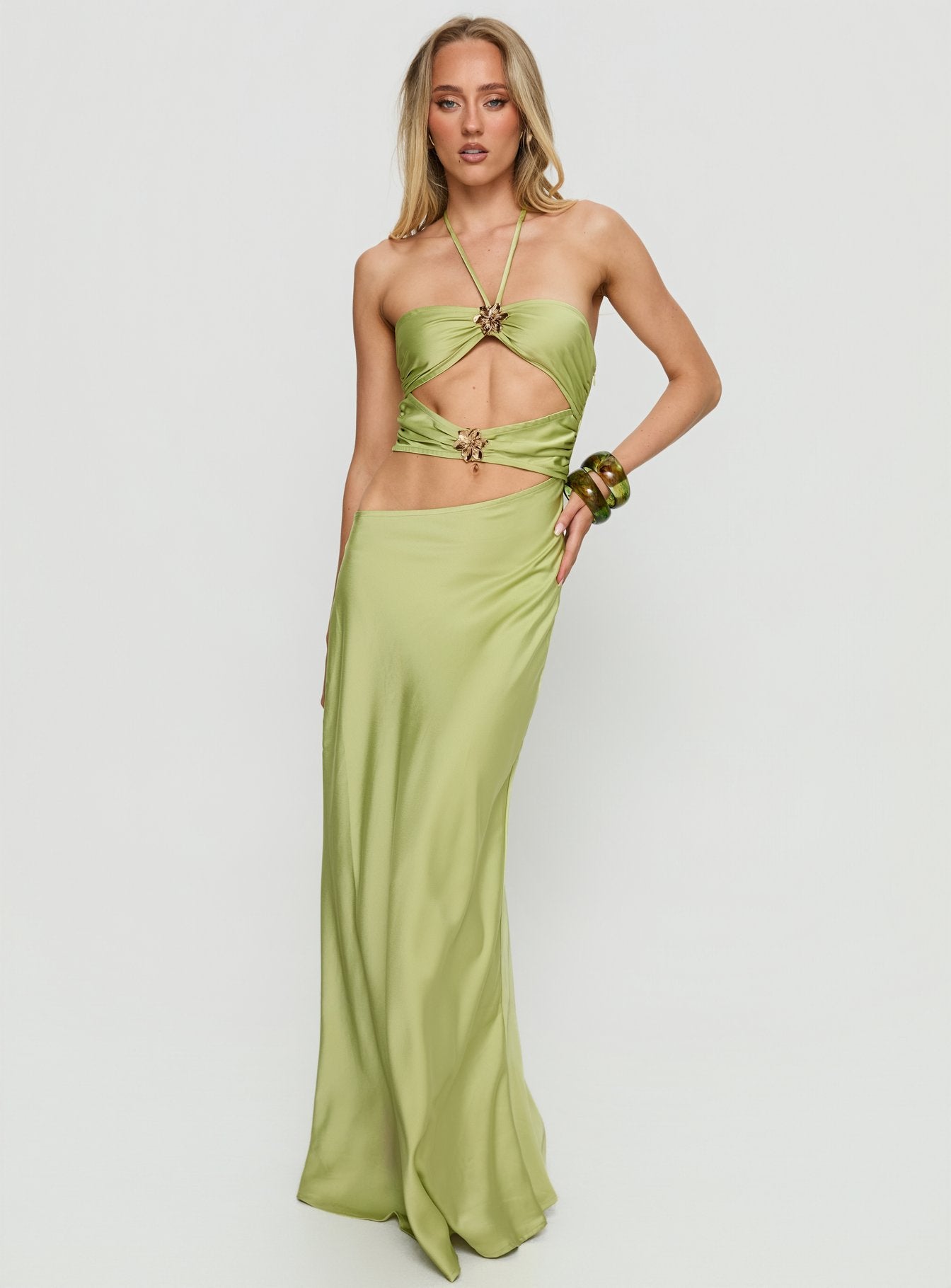 Alternative view of Morissa Halter Cut Out Maxi Dress Green