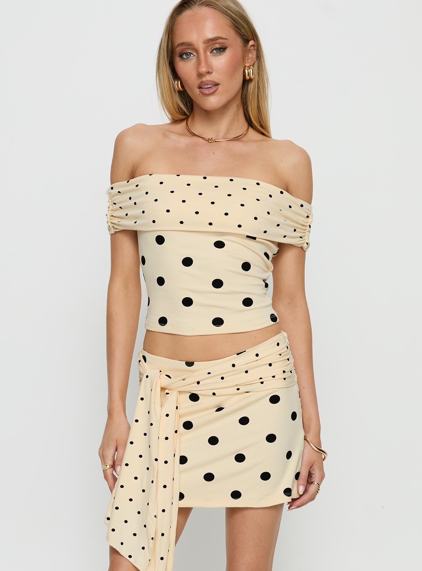 Alternative view of Porzia Wrap Detail Mini Skirt Cream / Polka Dot