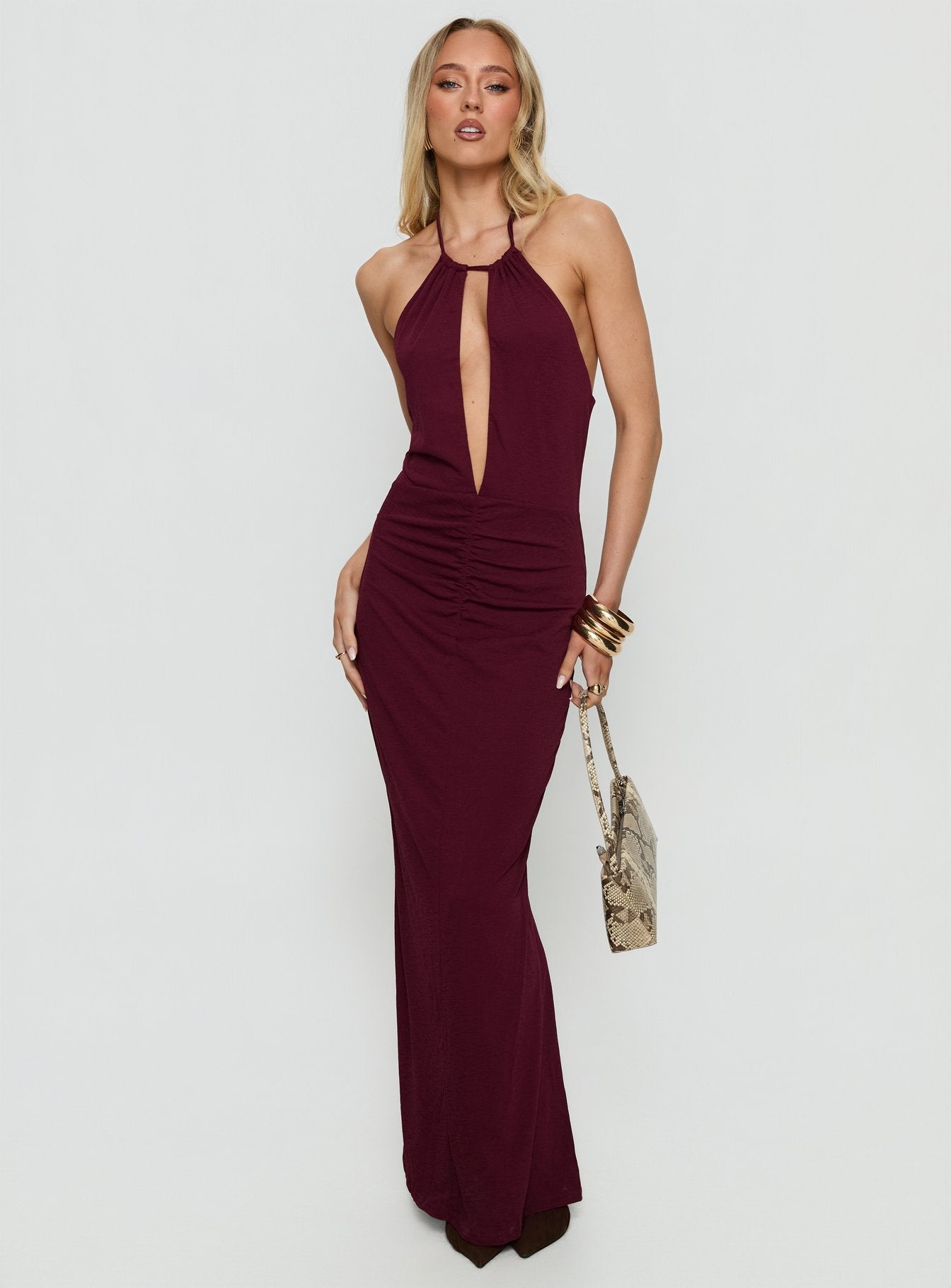 Alternative view of Lyssa Halter Plunge Maxi Dress Plum