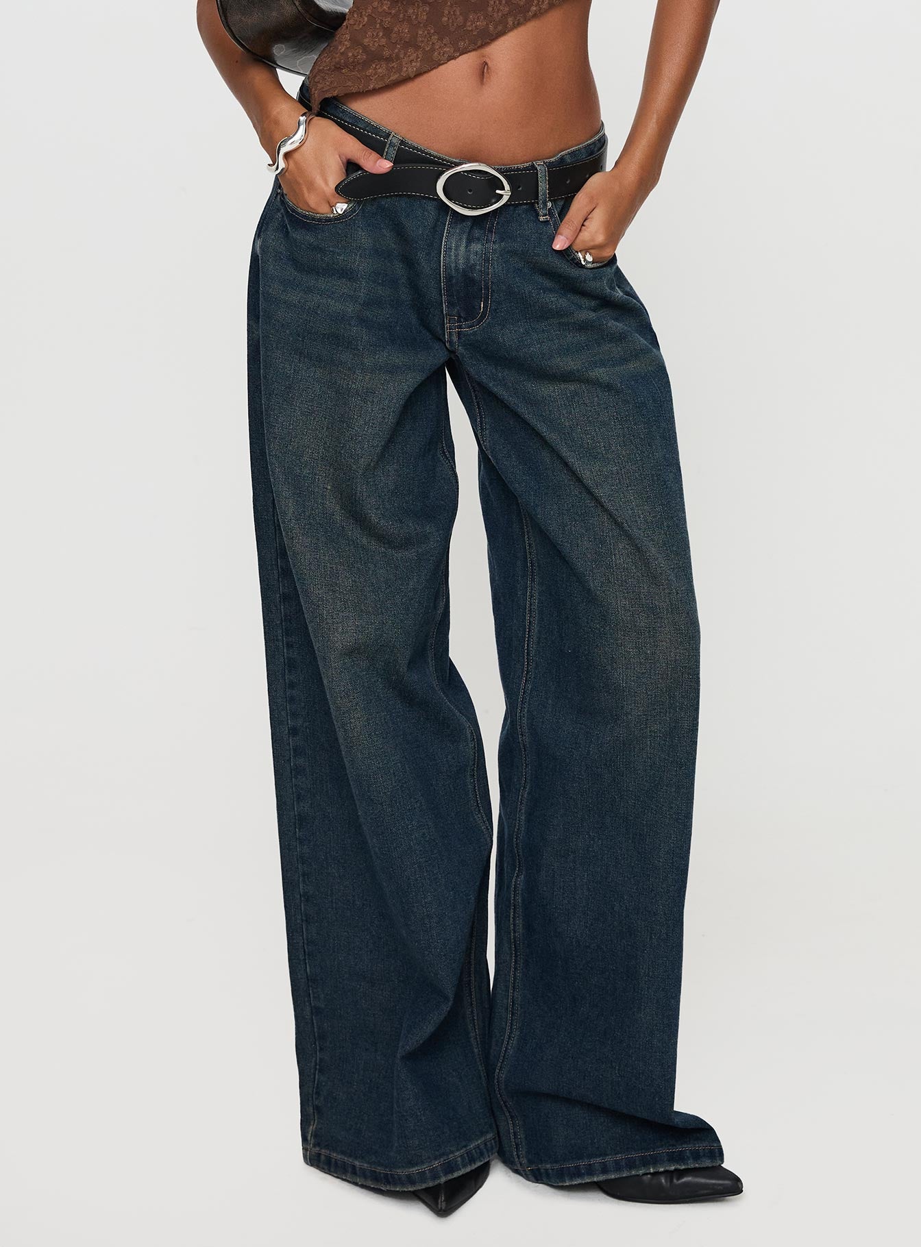 Alternative view of Hocus Pocus Low Rise Wide Leg Jean Dark Wash