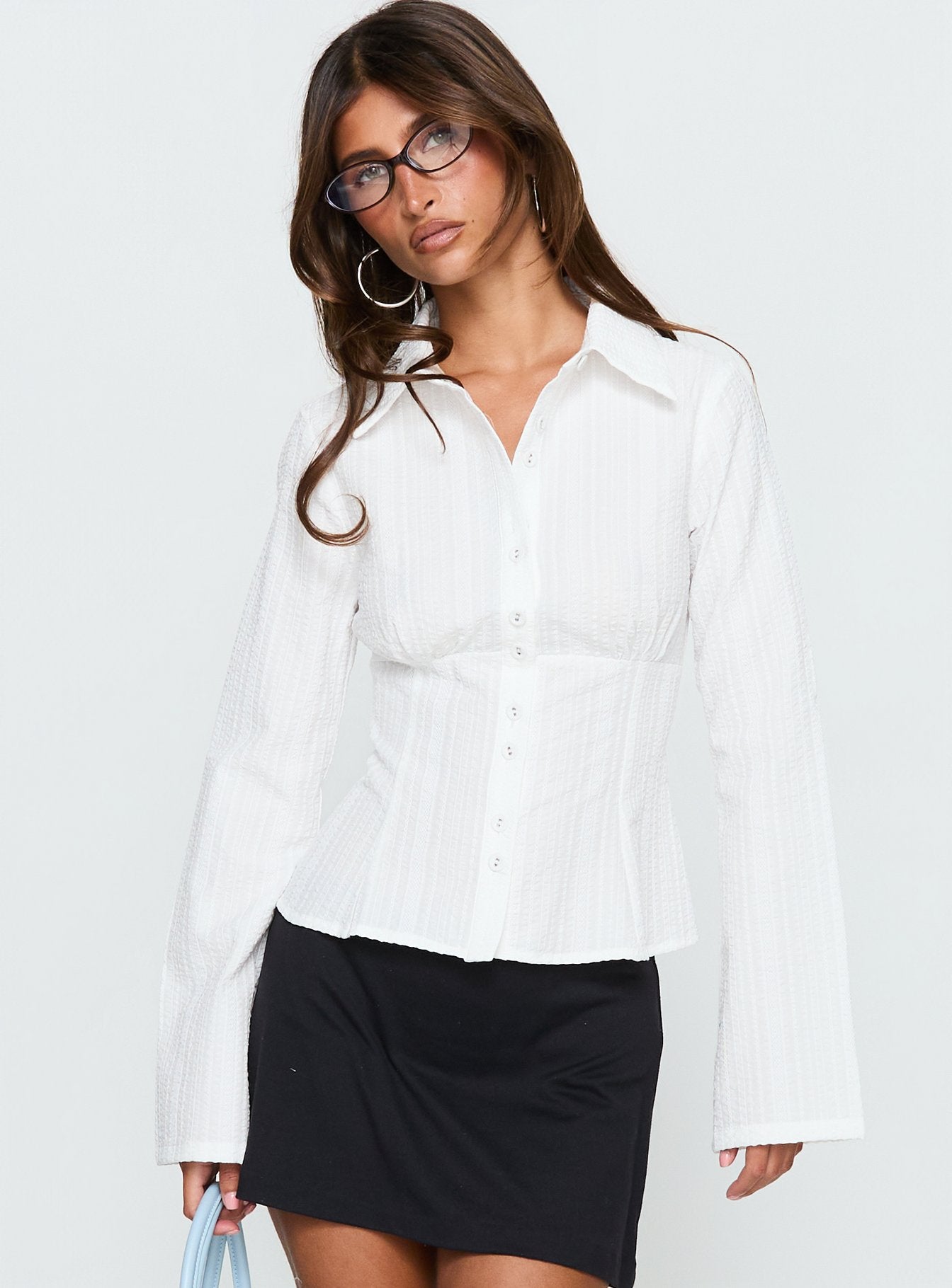 Alternative view of Cottesloe Long Sleeve Blouse Top Textured White