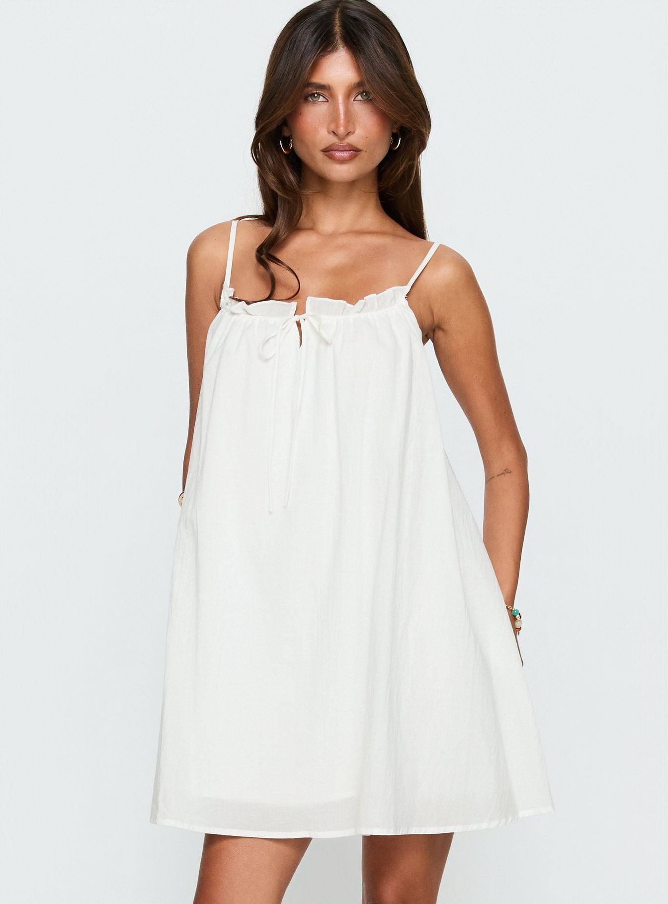 Alternative view of Kind Of Wonderful Tie Detail Baby Doll Mini Dress White