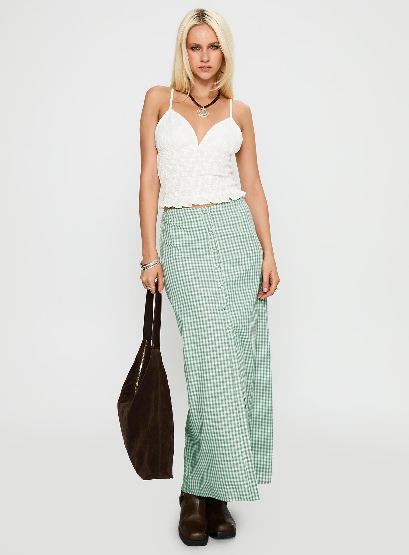 Alternative view of Macadamia Maxi Skirt Green / White
