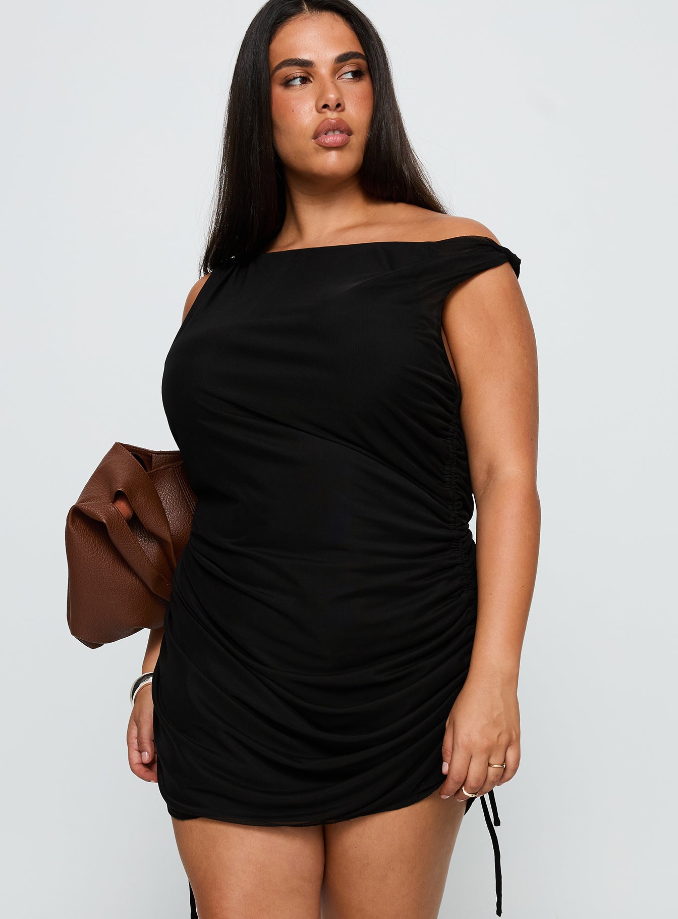 Alternative view of Bella Luna Ruched Mini Dress Black Curve