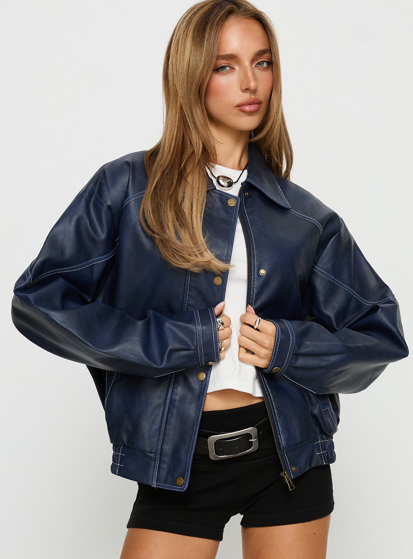 Alternative view of Jaxton Faux Leather Jacket Navy