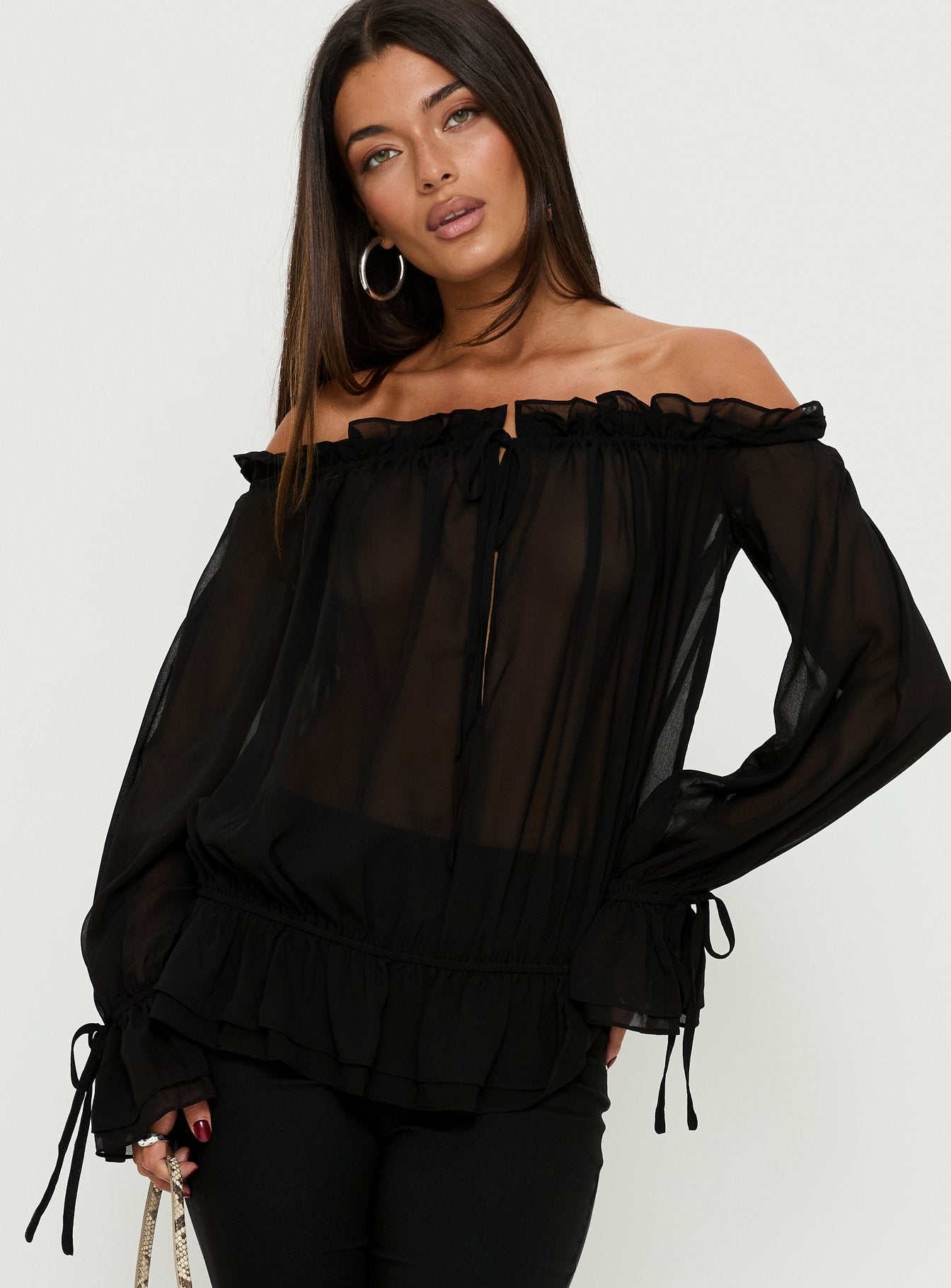 Alternative view of Madelina Frill Long Sleeve Top Black