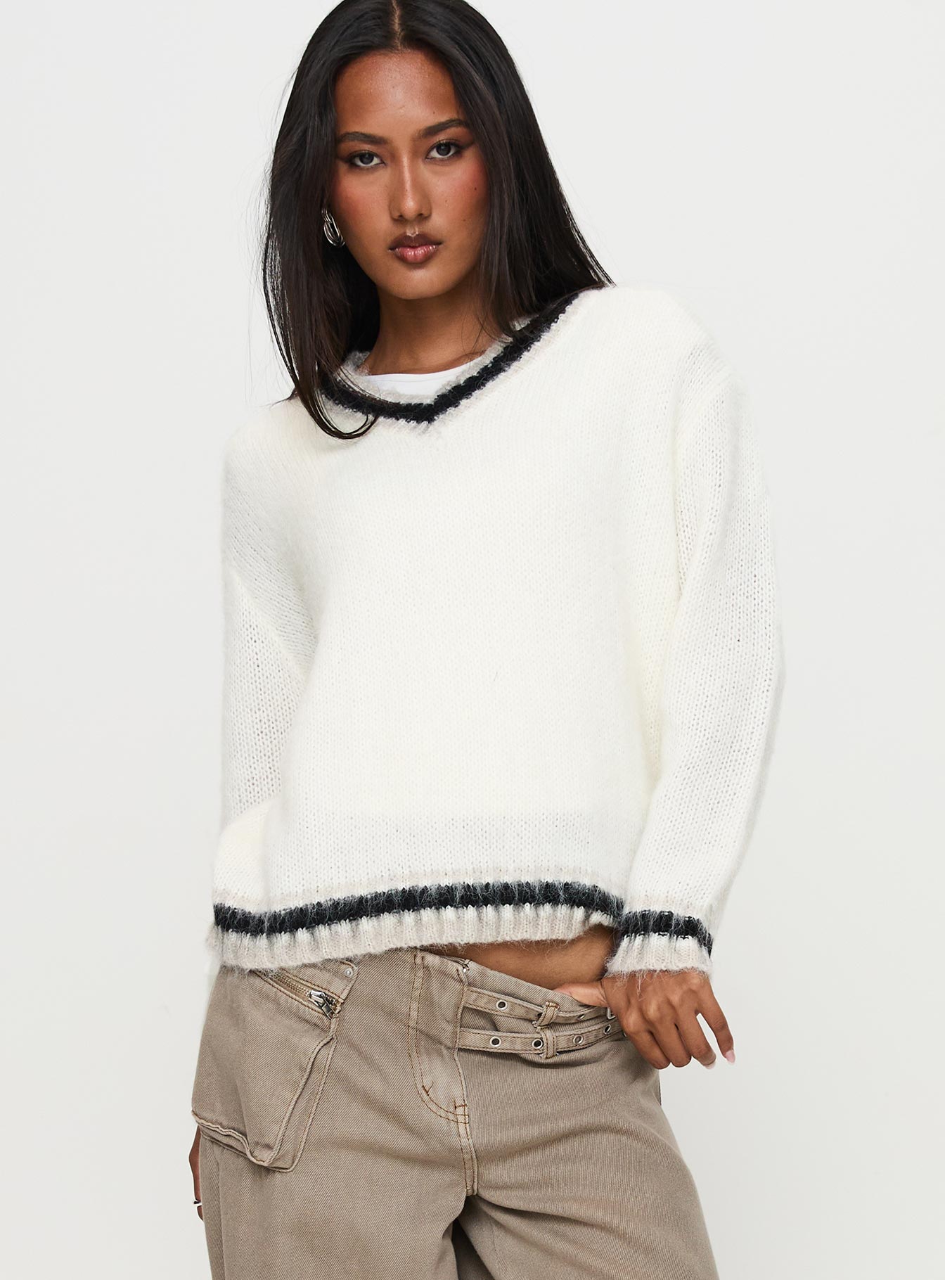Alternative view of Federation V Neck Knit Sweater White