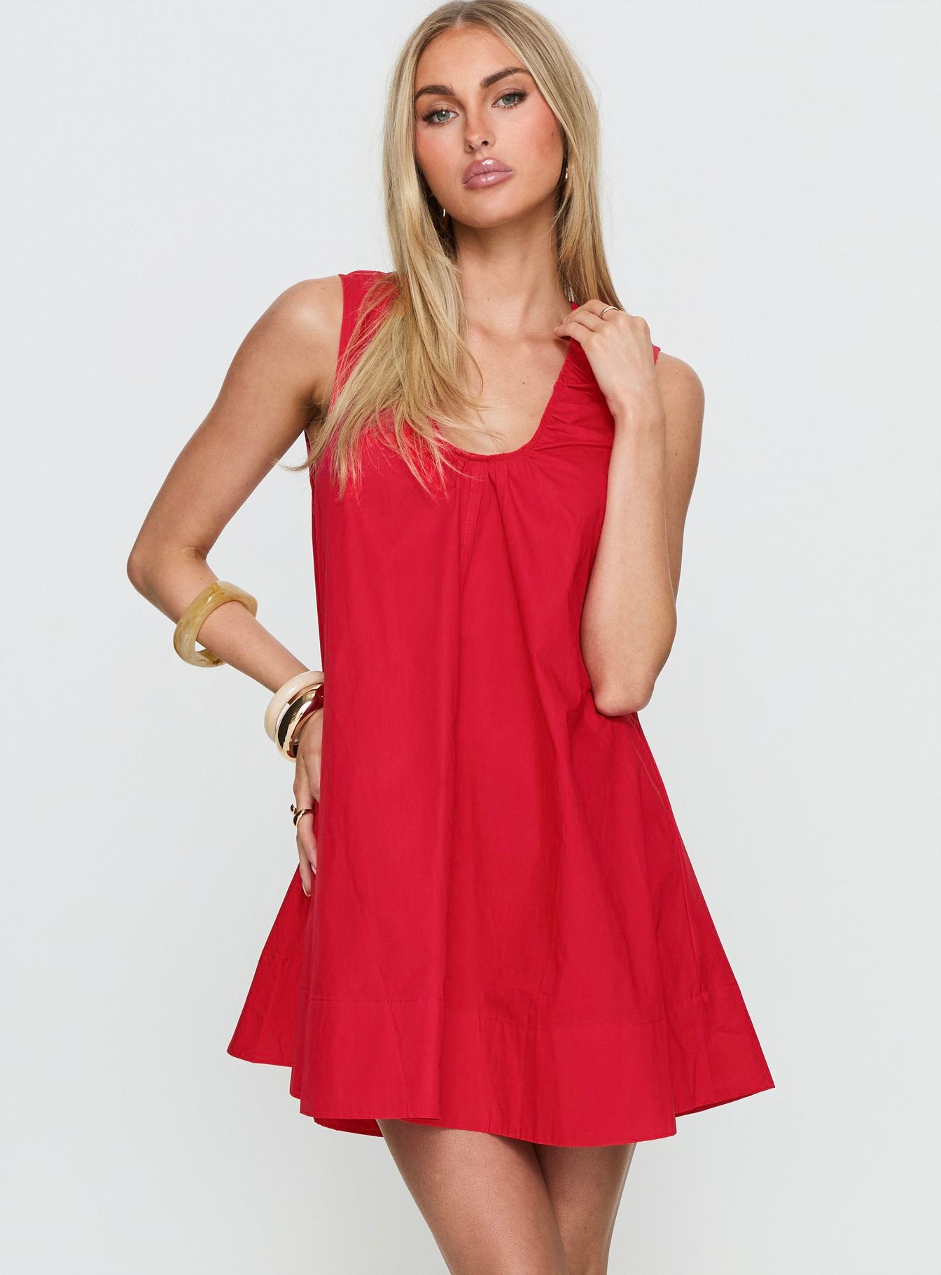 Alternative view of Eberta Ruched Baby Doll Mini Dress Red