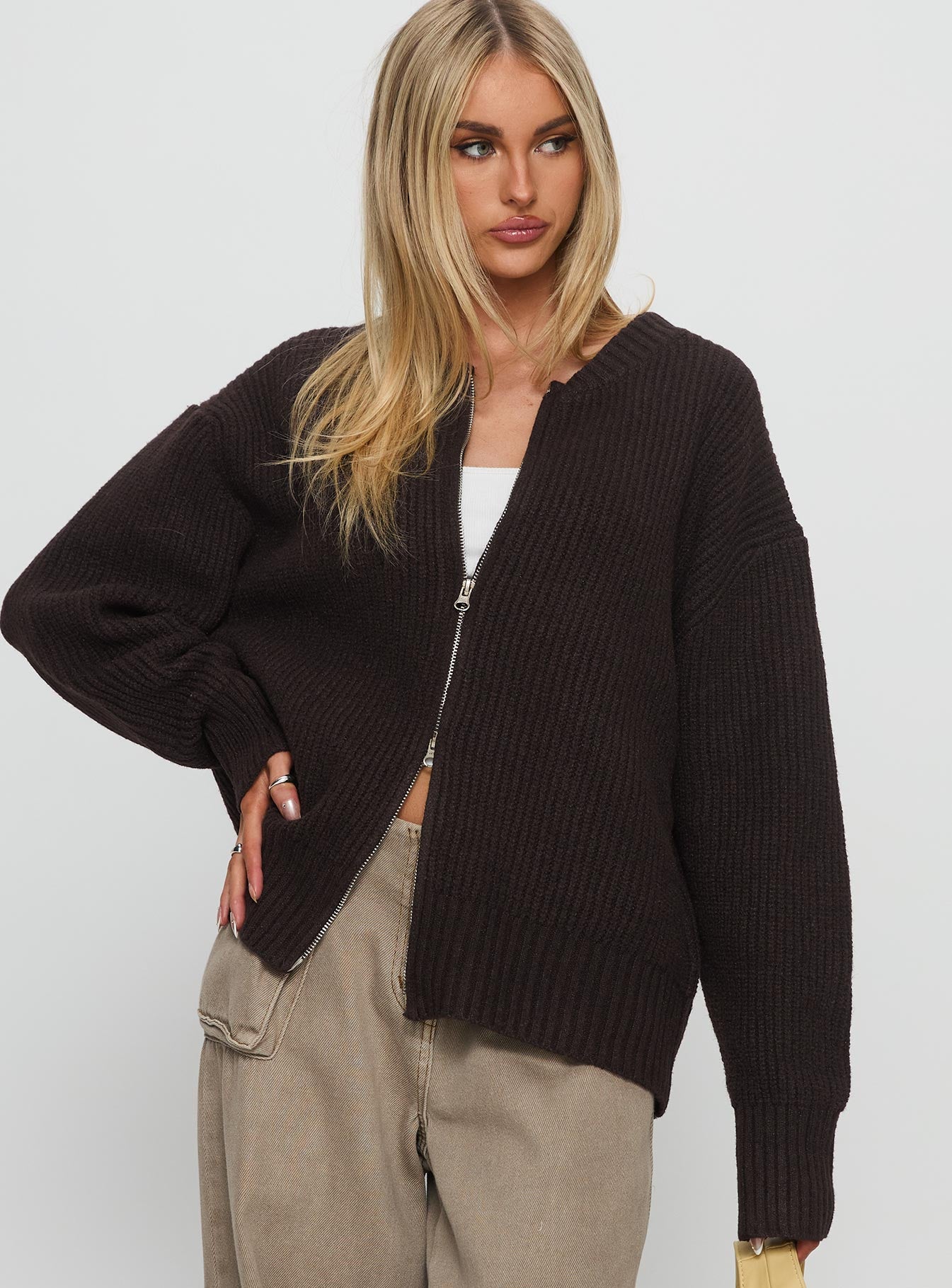 Alternative view of Lexene Zip Through Jumper Chocolate
