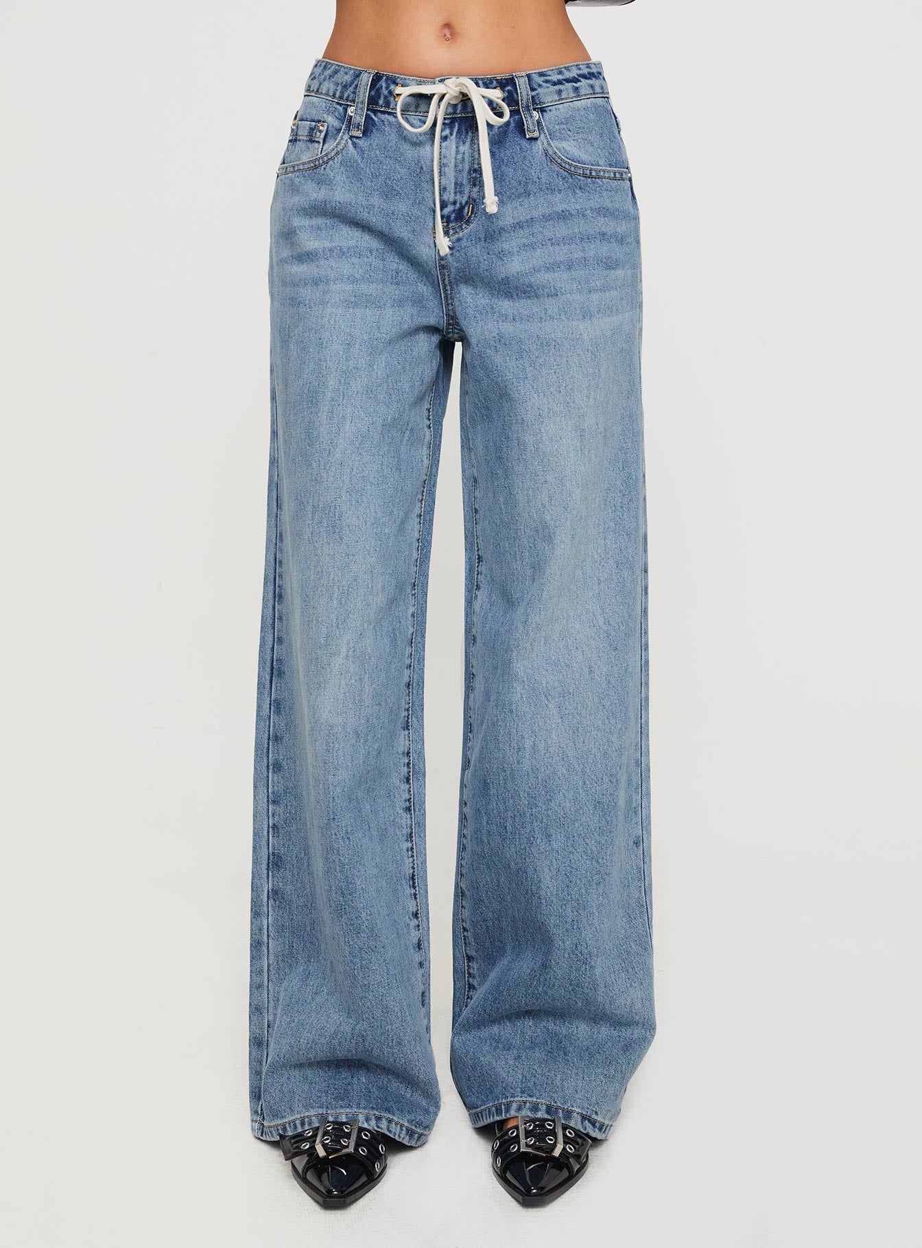 Alternative view of Mellowed Out Low Rise Straight Leg Jeans Mid Blue