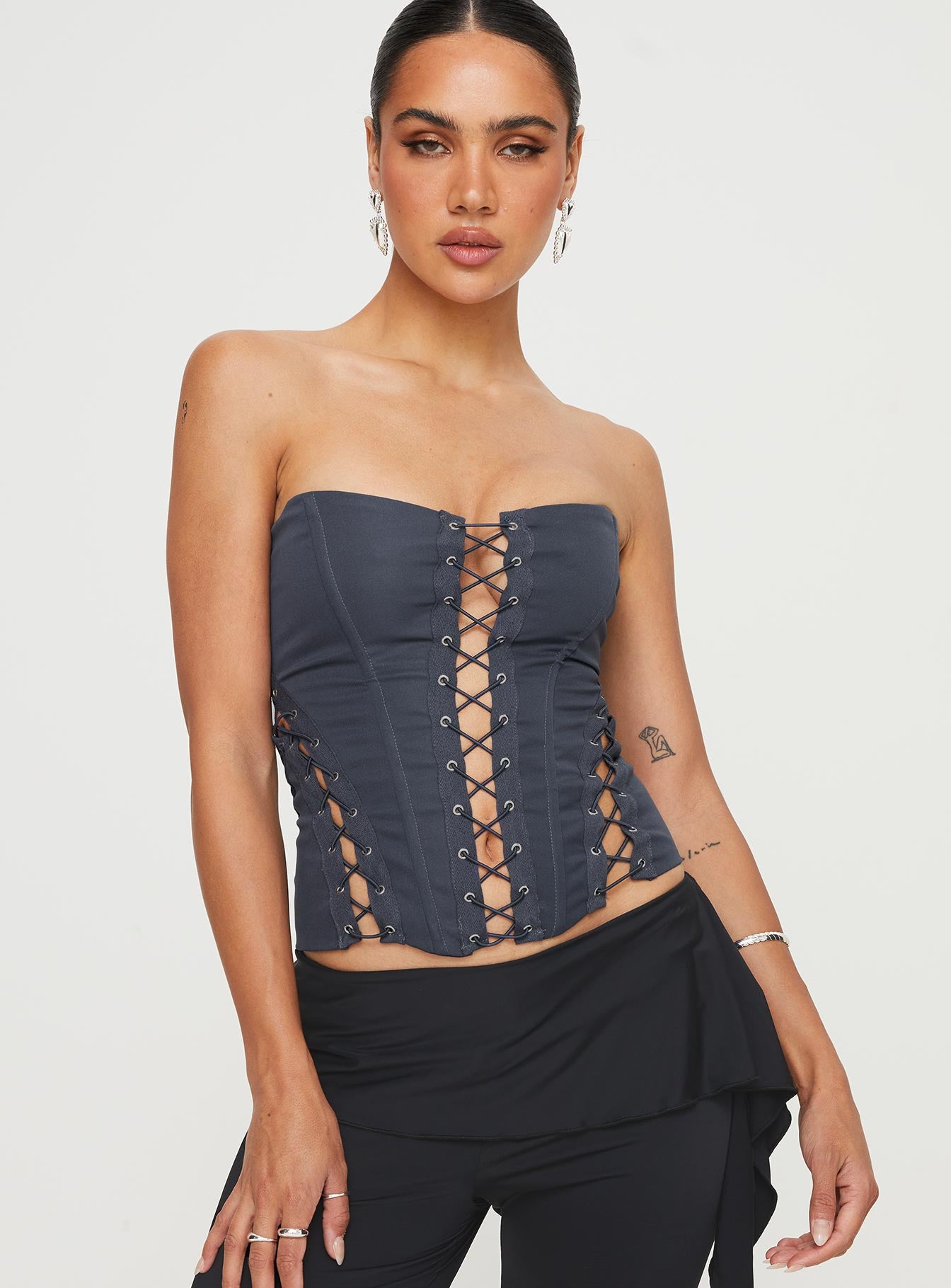 Alternative view of Eden Lace Up Corset Blue