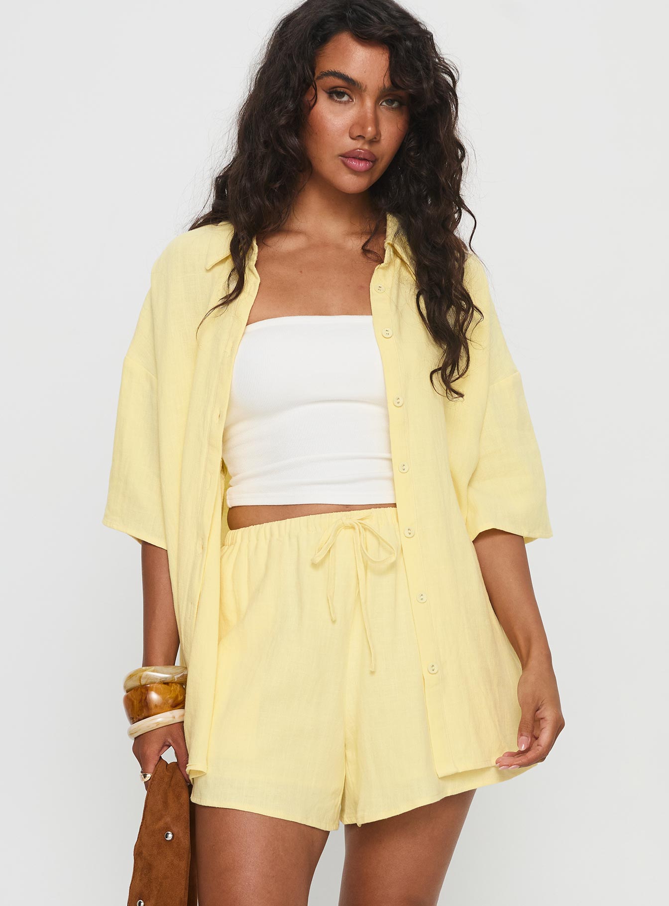 Alternative view of Peni Drawstring Linen Shorts Yellow