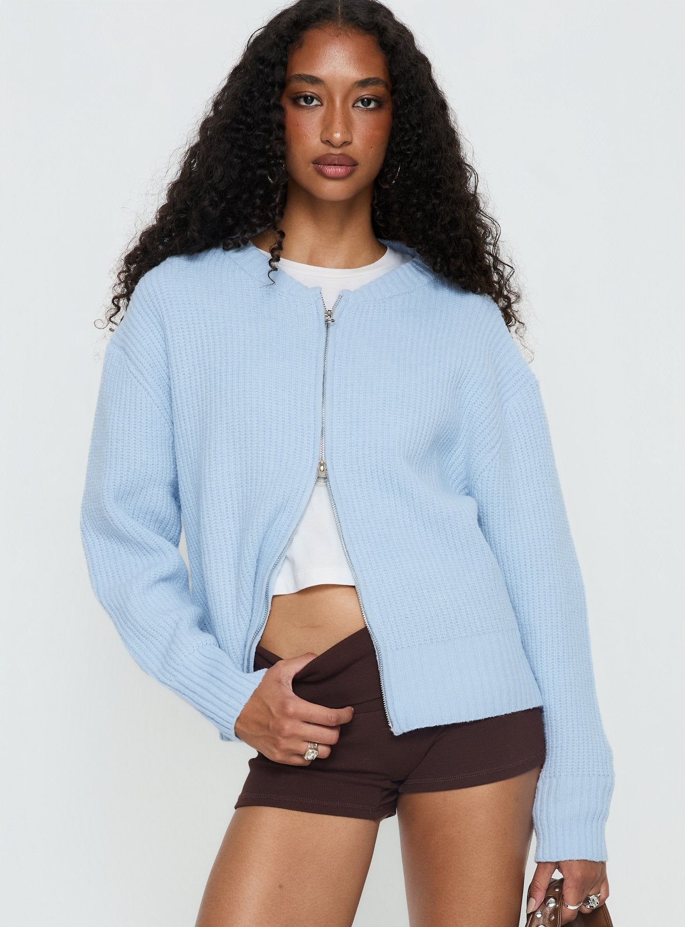 Alternative view of Lexene Zip Through Jumper Baby Blue