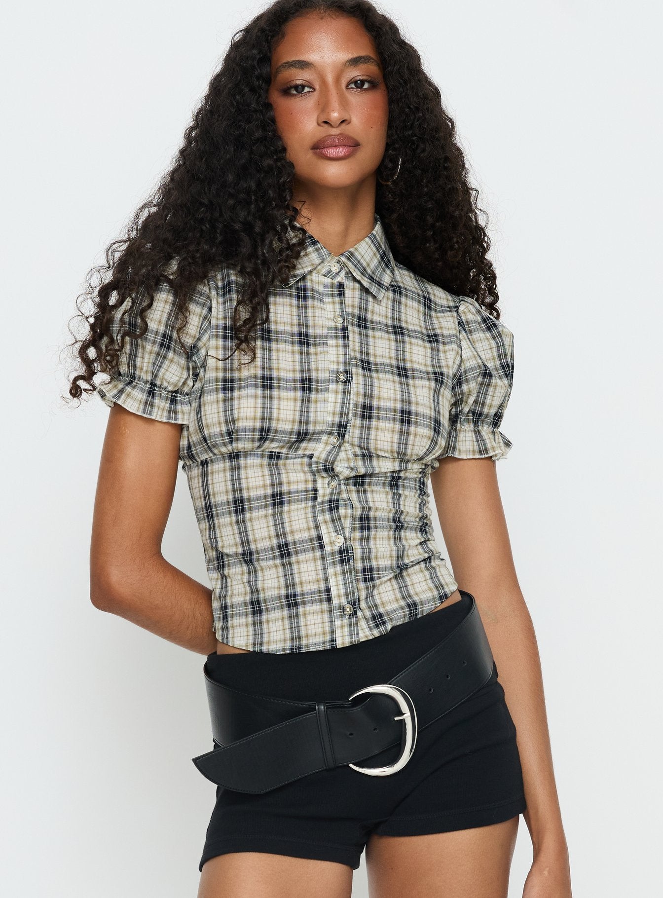 Alternative view of Maxfield Collared Button Up Blouse Top Multi Check