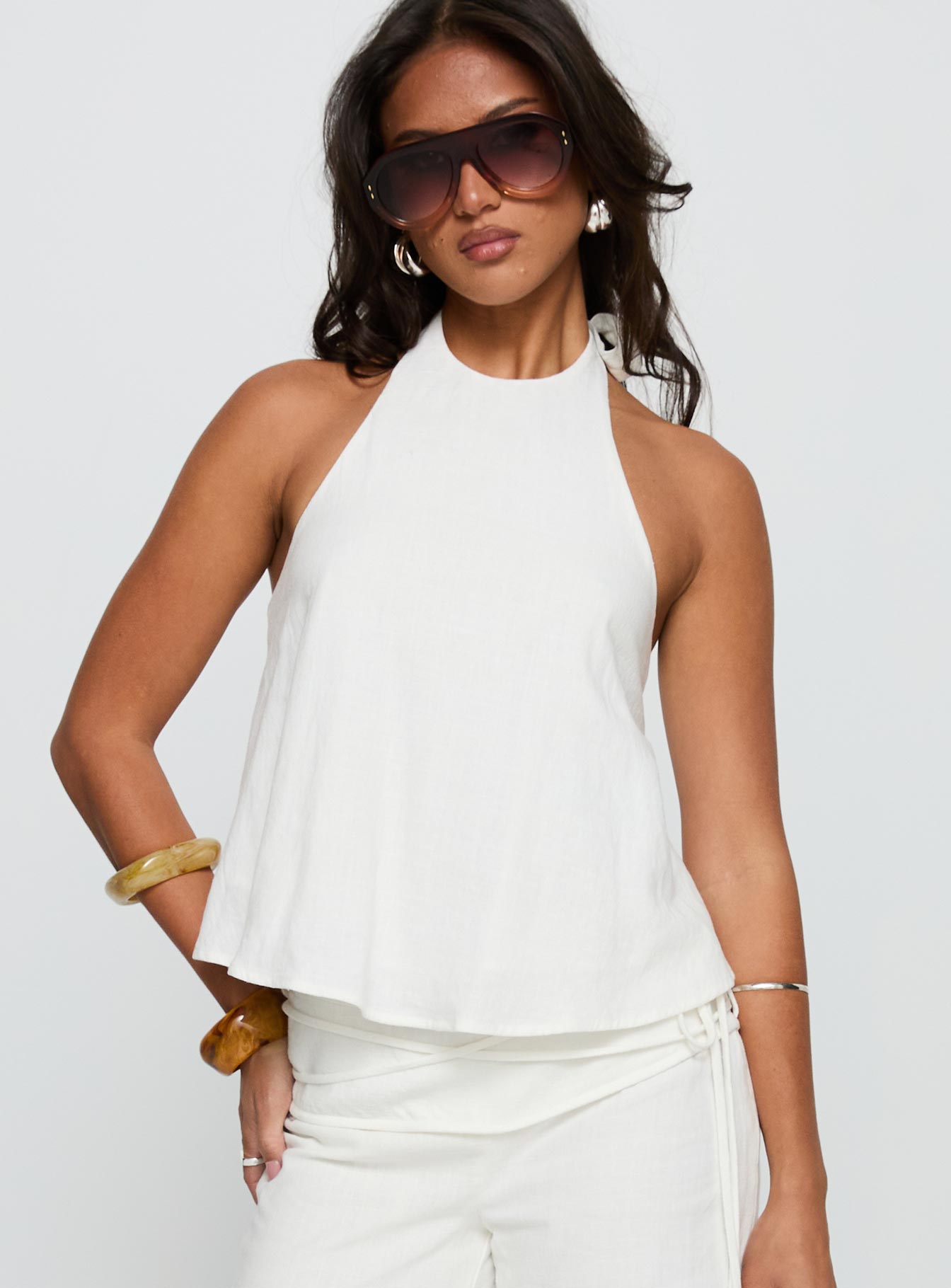 Alternative view of Aquaria Halter Linen Blend Top White