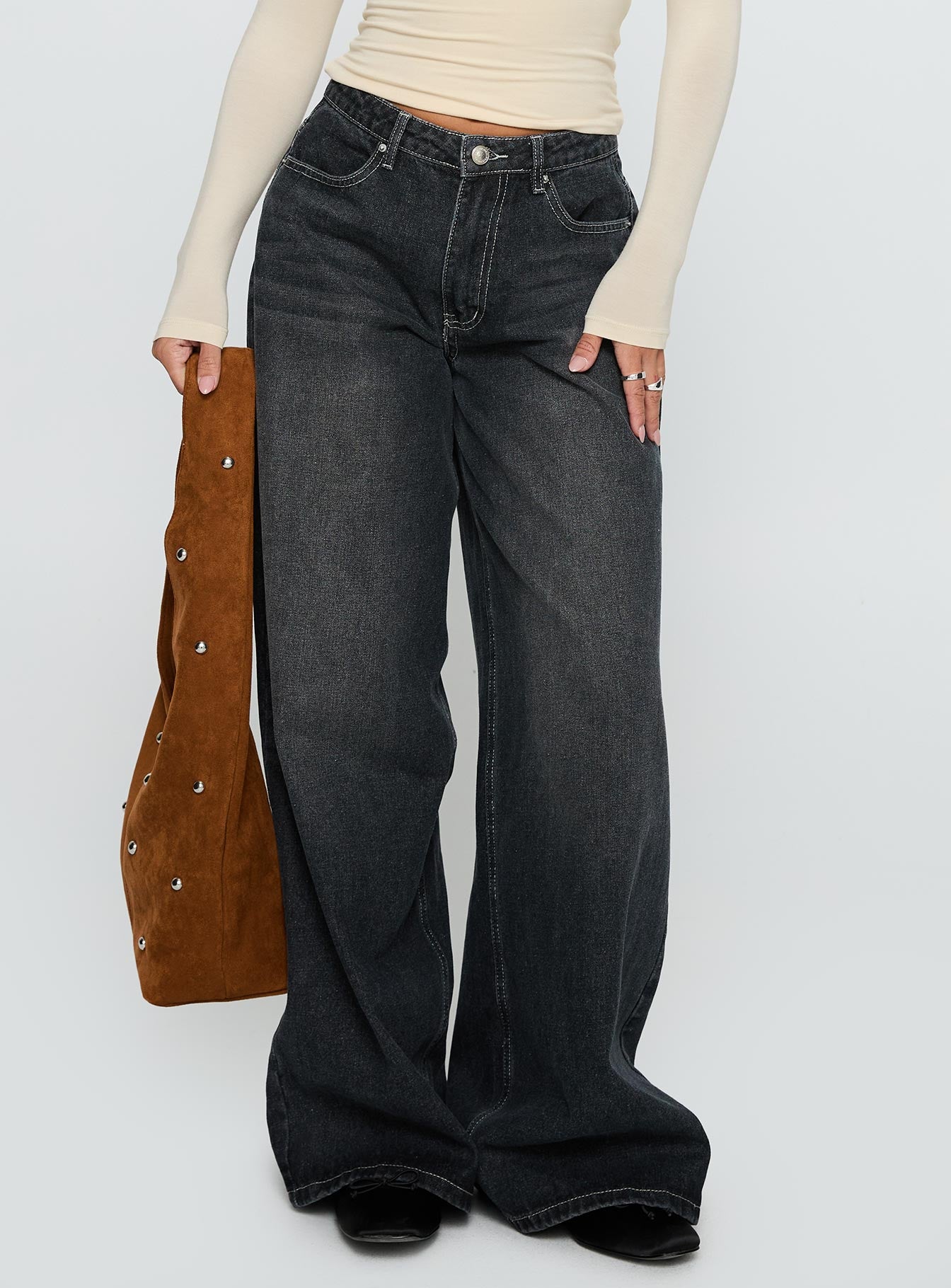Alternative view of Naylor Mid Rise Wide Leg Jeans Grey Wash
