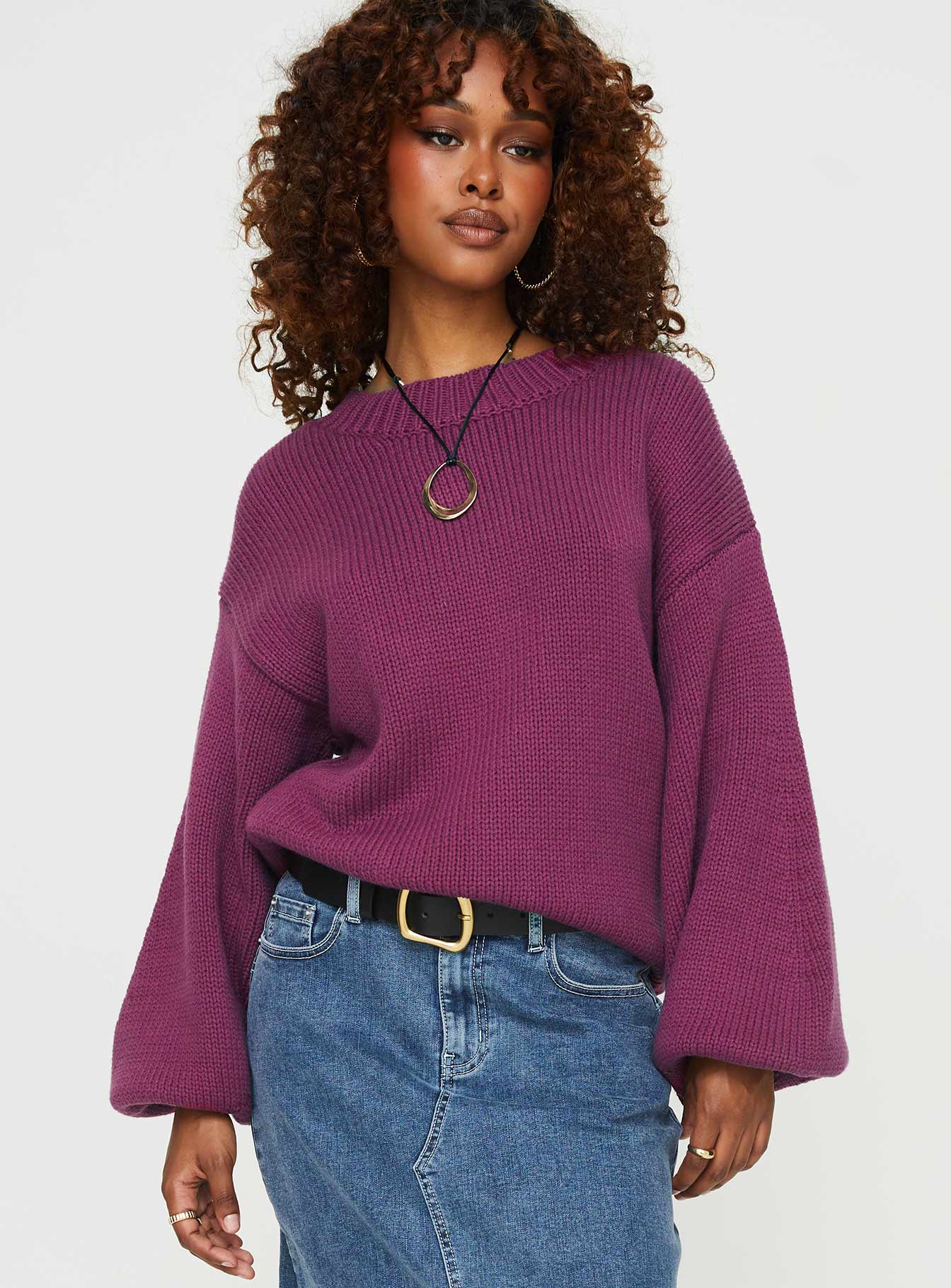 Alternative view of Harmony Balloon Sleeve Knit Sweater Burgundy