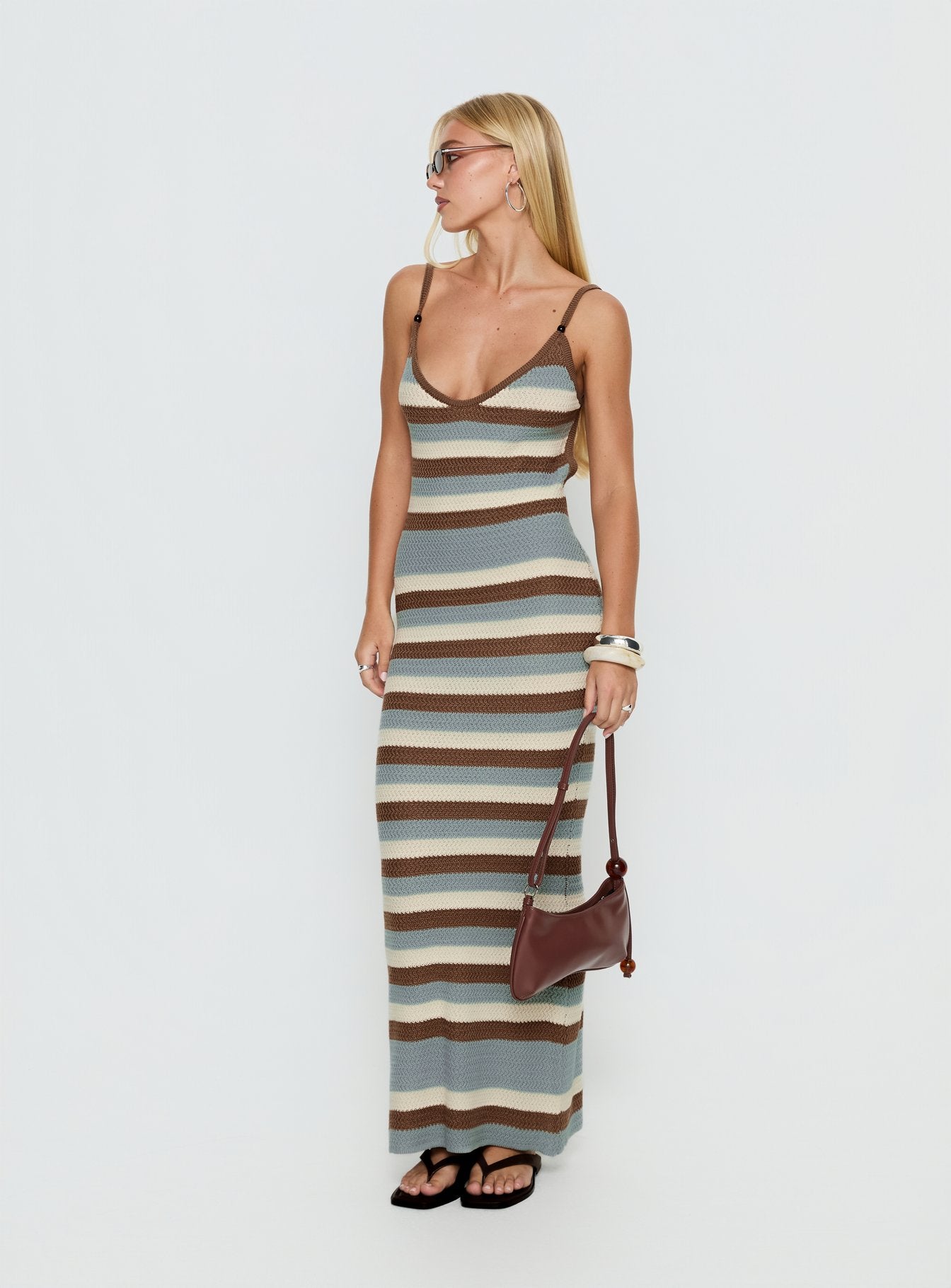 Alternative view of Leylana Scoop Knitted Maxi Dress Blue / Brown Stripe