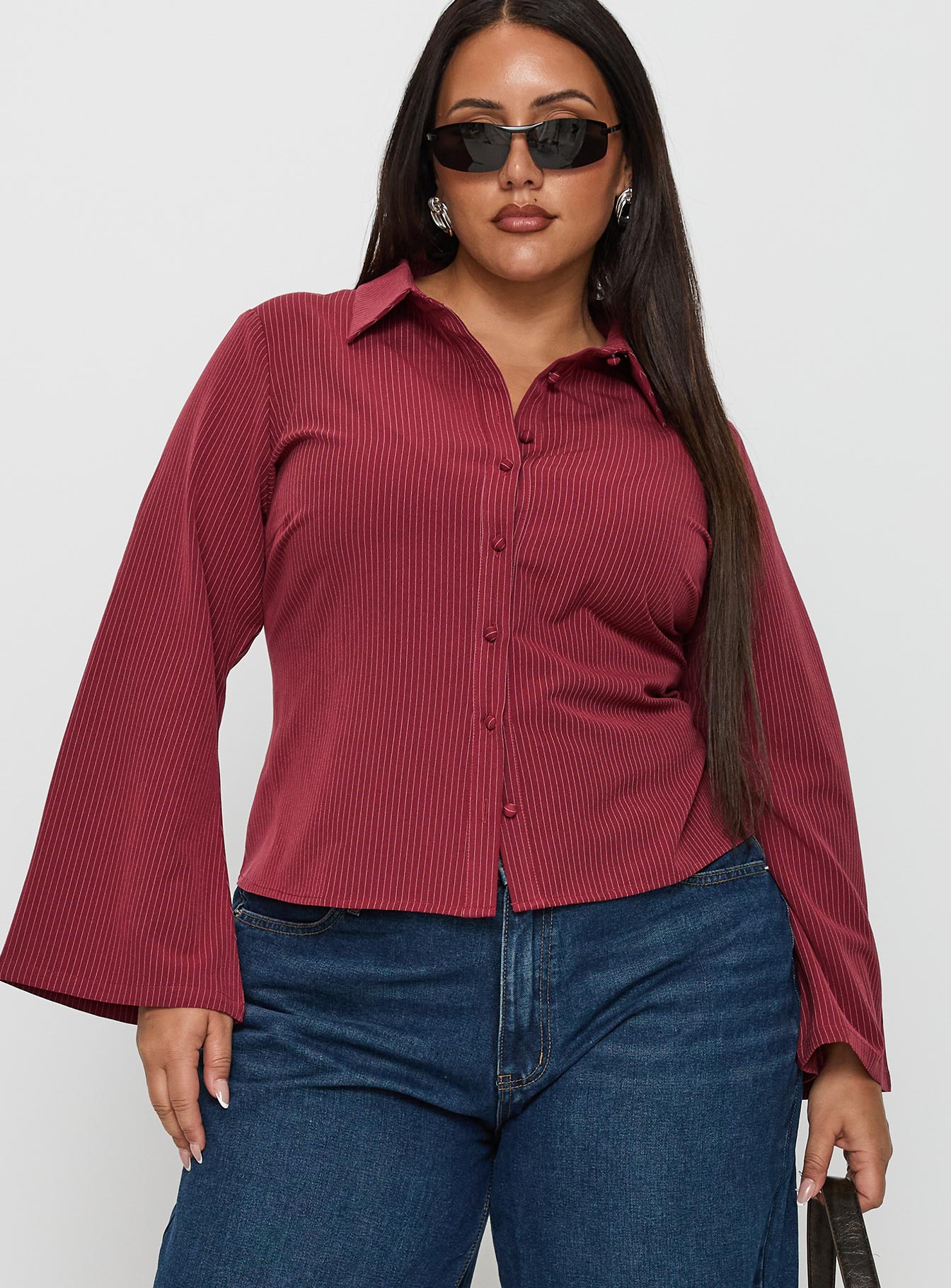Alternative view of Anni Pinstripe Shirt Red Curve