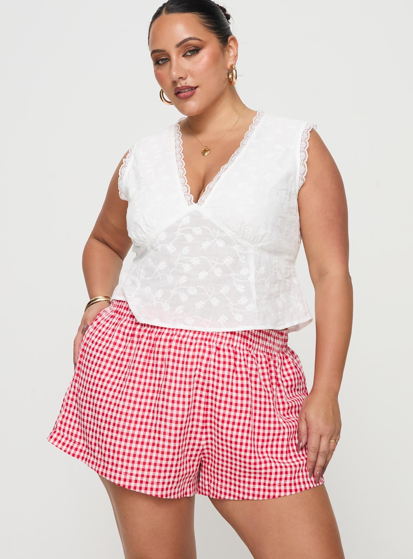 Alternative view of Beach House Shorts Red / White Gingham Curve