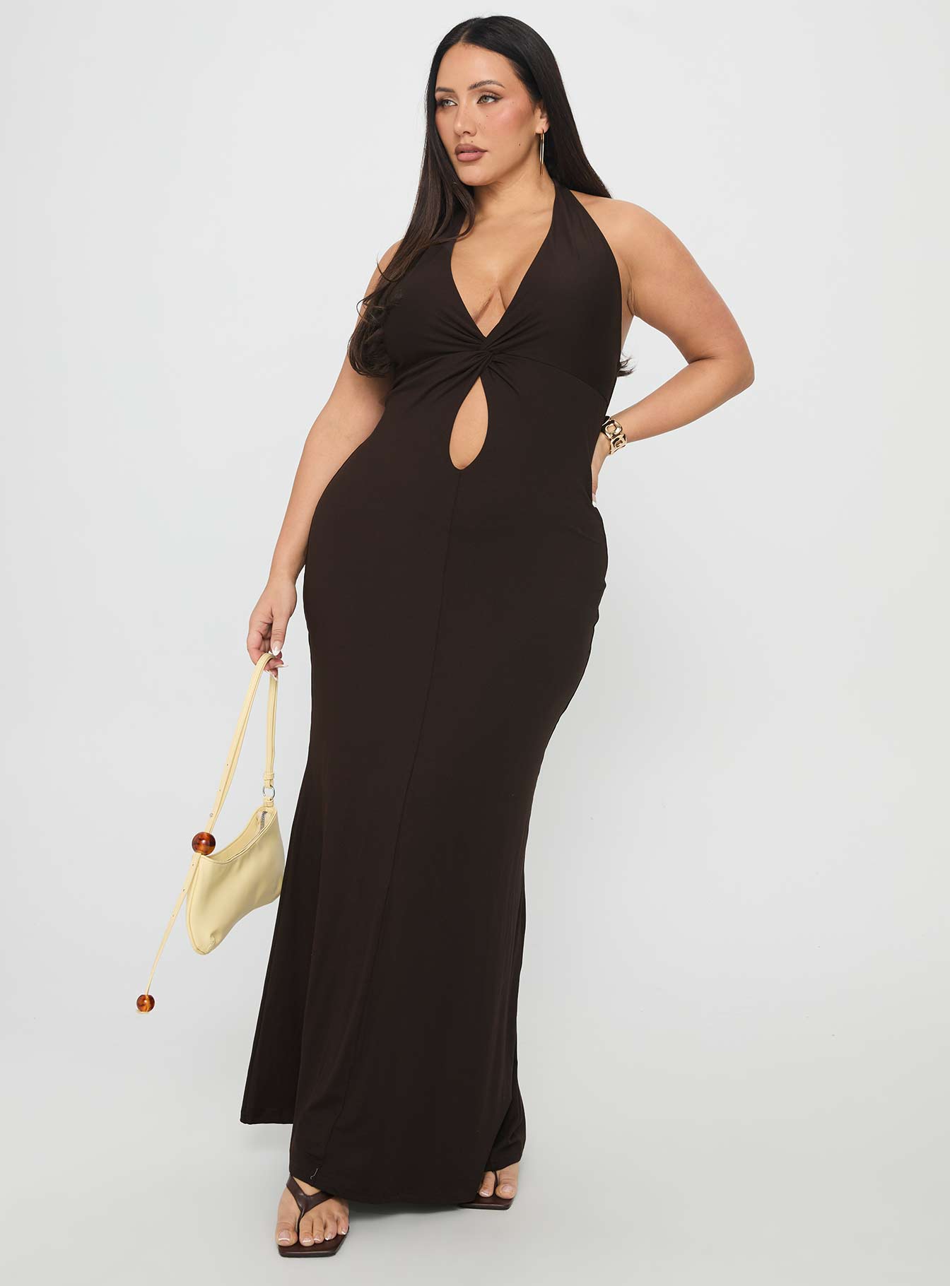No Hard Feelings Twist Maxi Dress Brown Curve - Image 2
