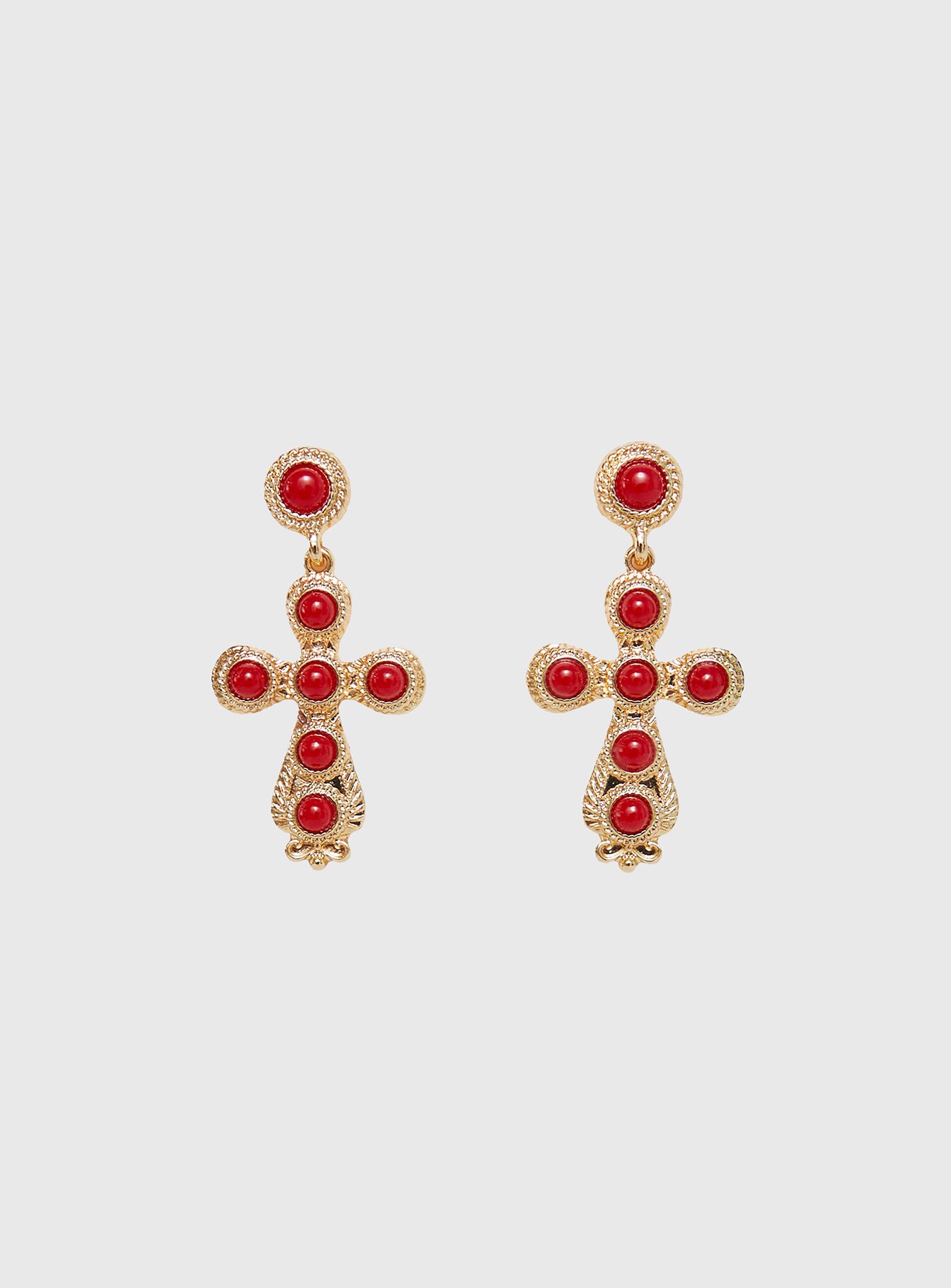Alternative view of Oakwood Cross Earrings Gold / Red
