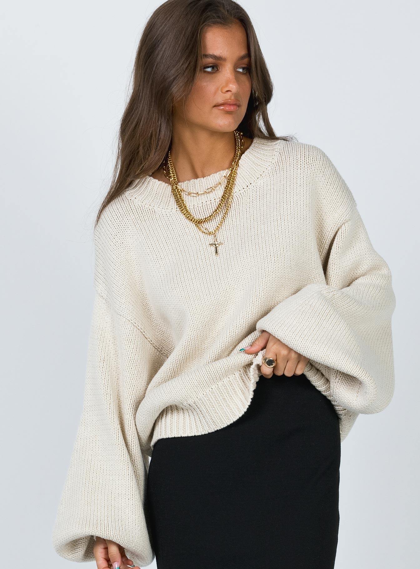 Alternative view of Harmony Balloon Sleeve Knit Sweater Beige
