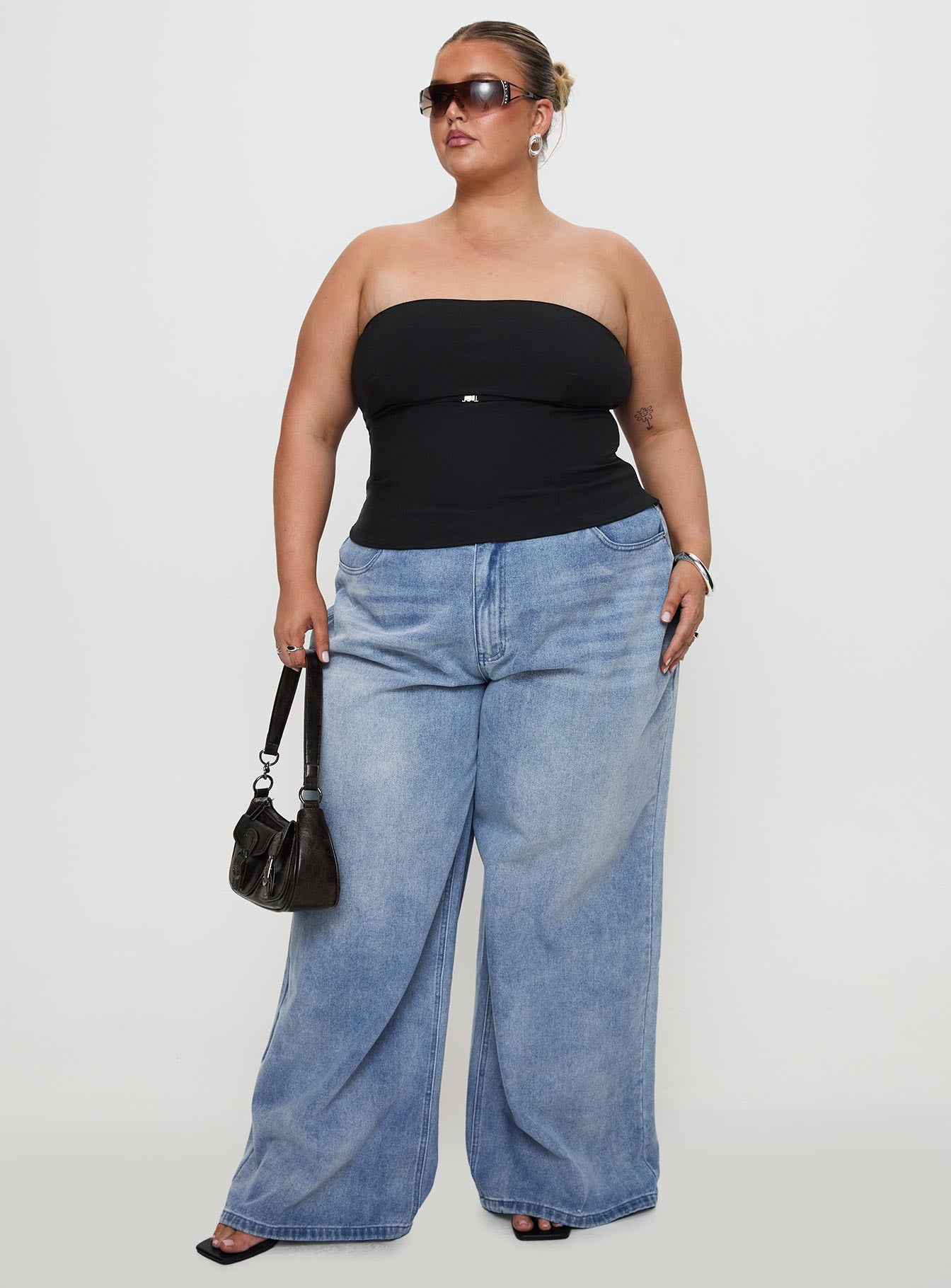 Alternative view of Naylor Mid Rise Wide Leg Jeans Light Wash Denim Curve