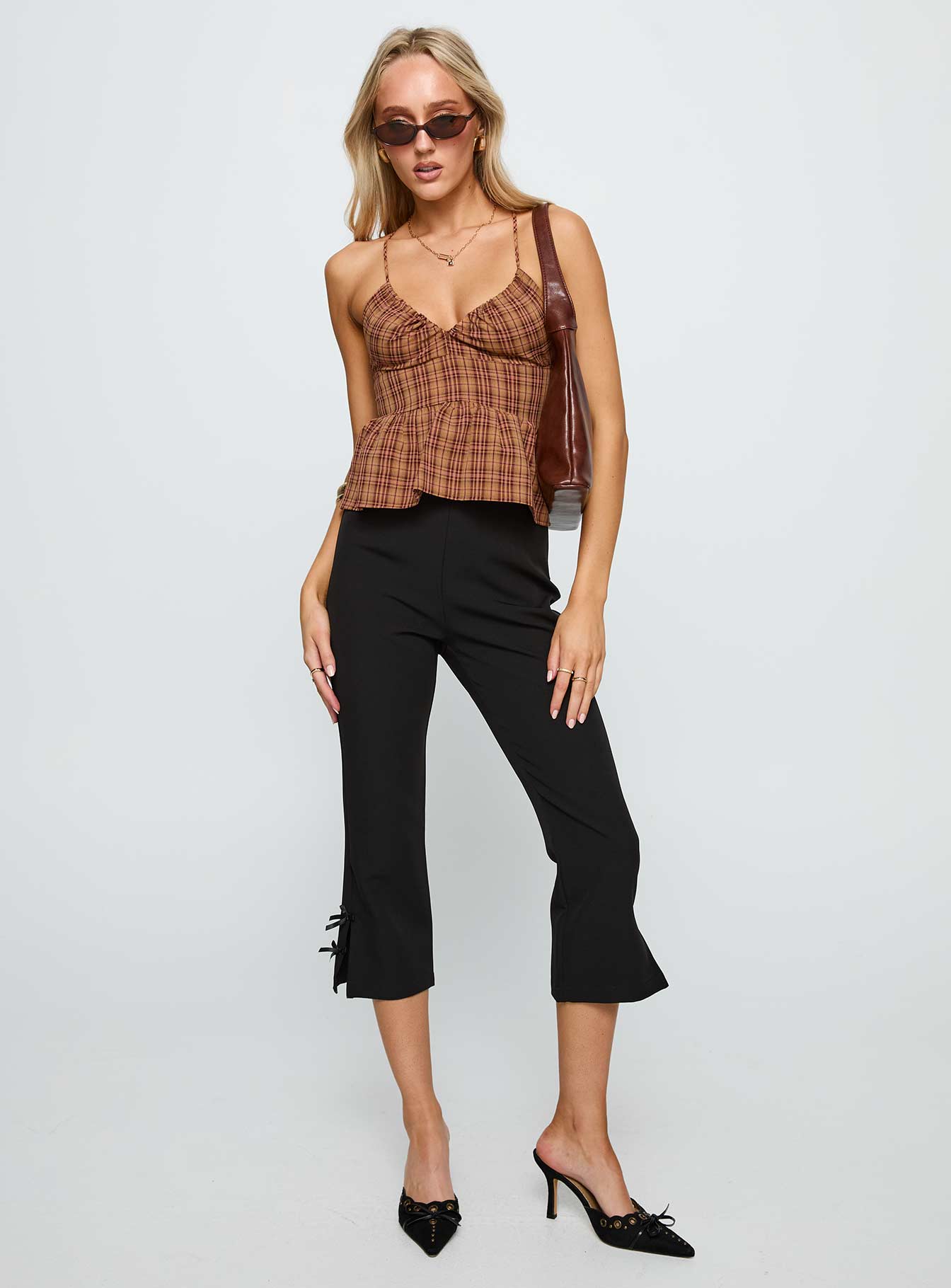 Alternative view of Croatia Frill Top Brown Check