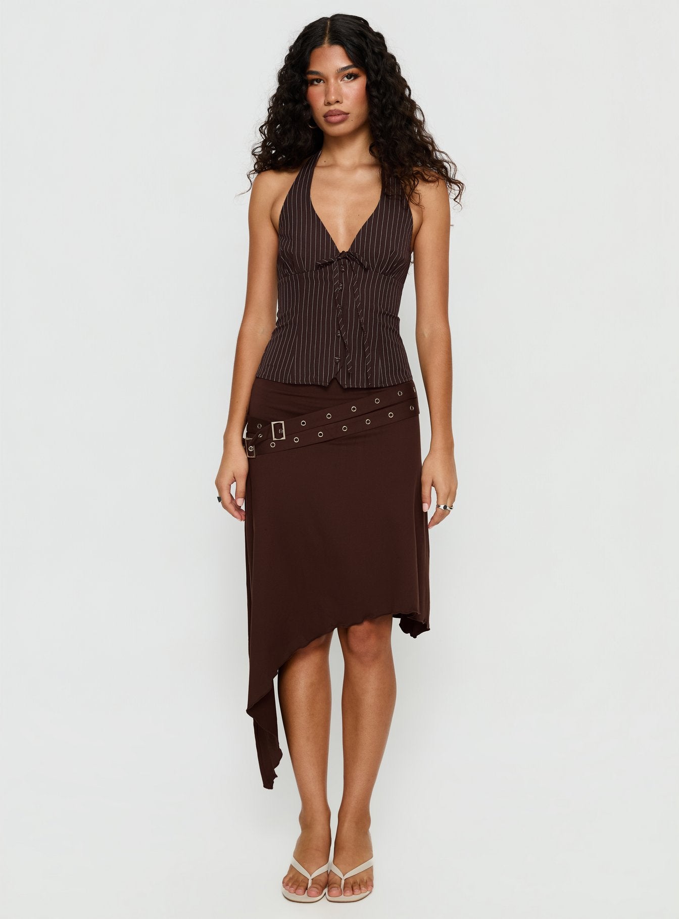 Alternative view of Nickole Halter Tailored Top Brown Stripe
