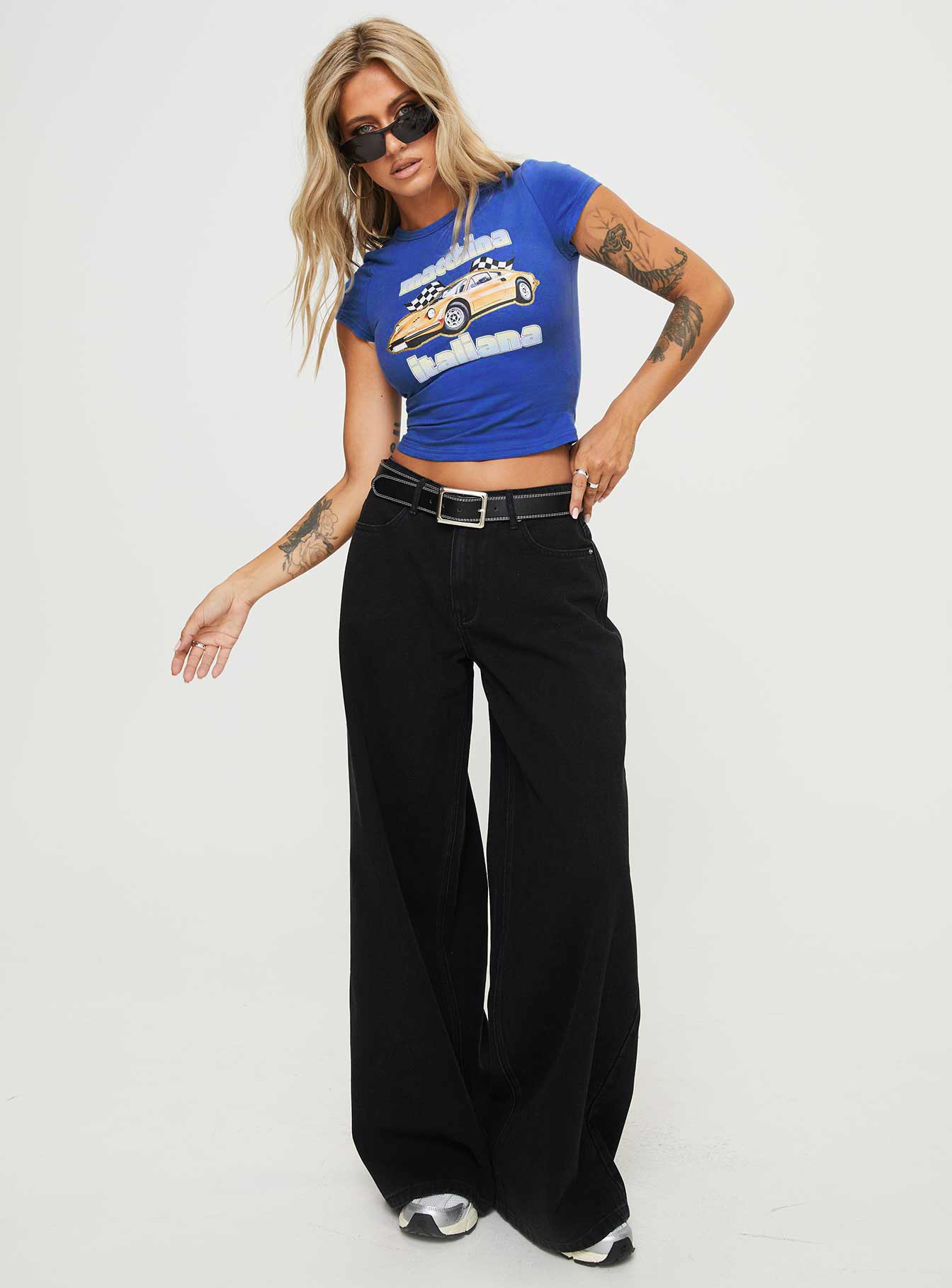 Alternative view of Naylor Mid Rise Wide Leg Jeans Washed Black Denim