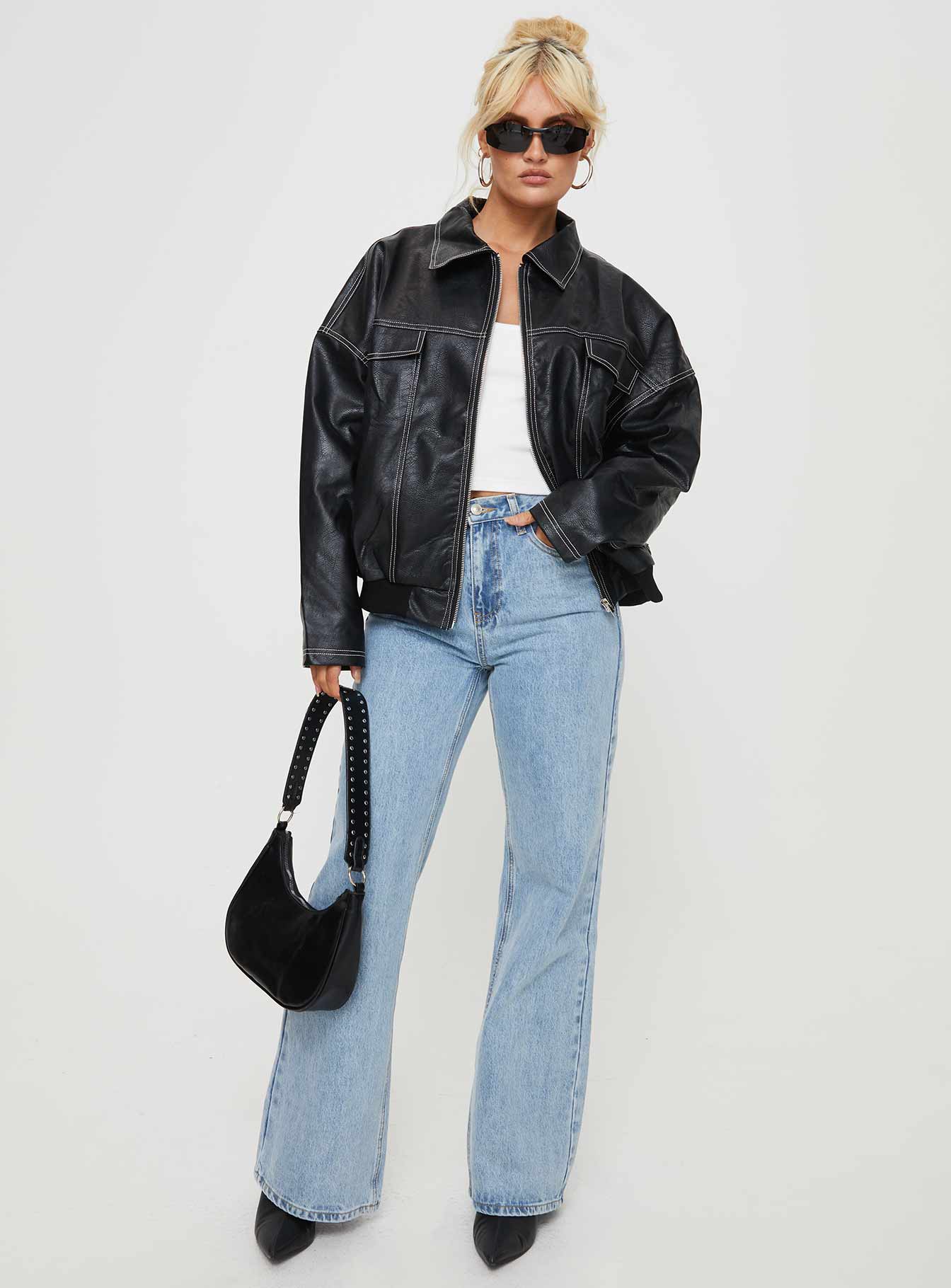 Alternative view of Kingsley Contrast Stitch Pu Jacket Black