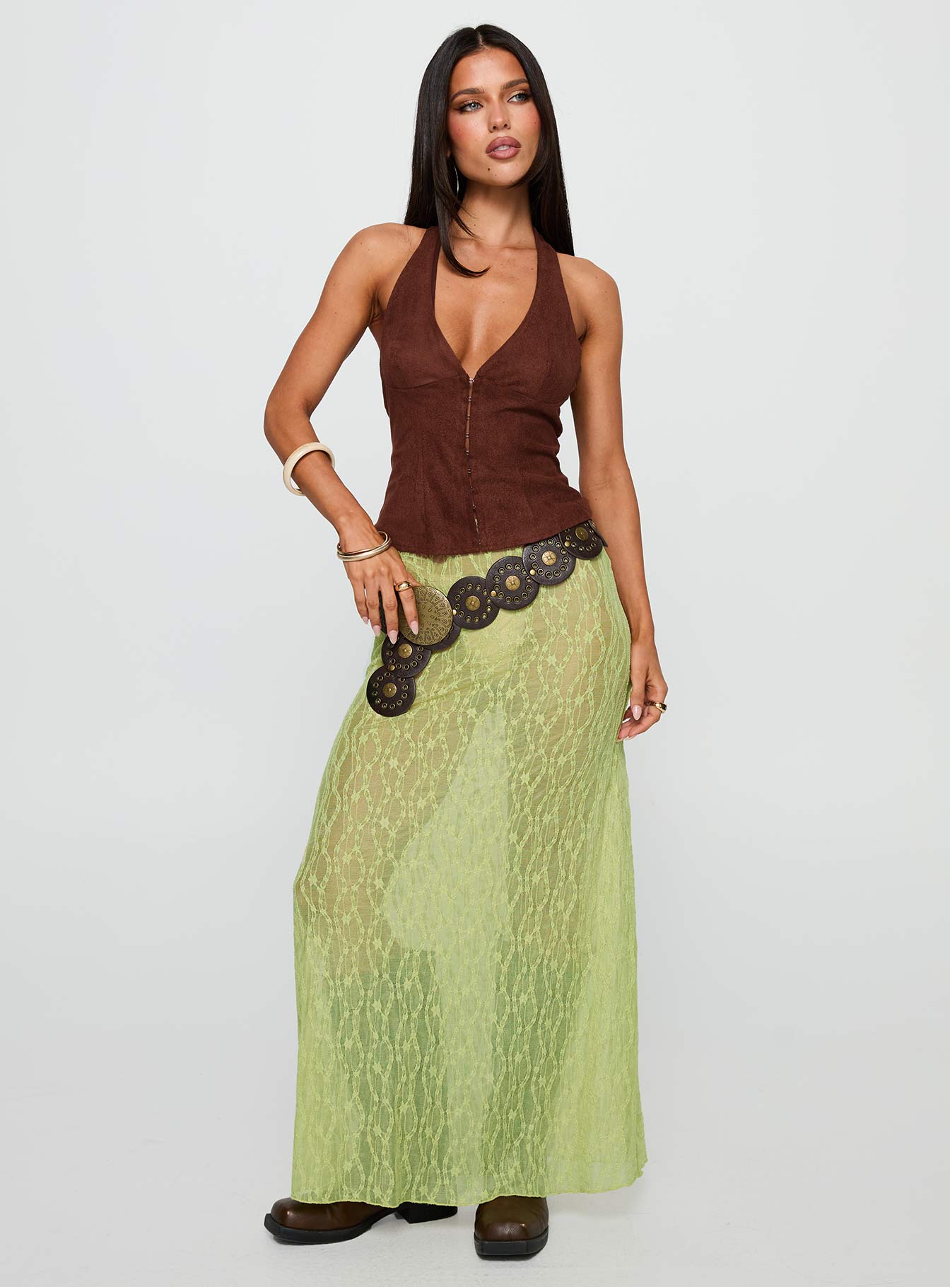 Movie Stars Faux Suede Halter Top Brown - Image 3