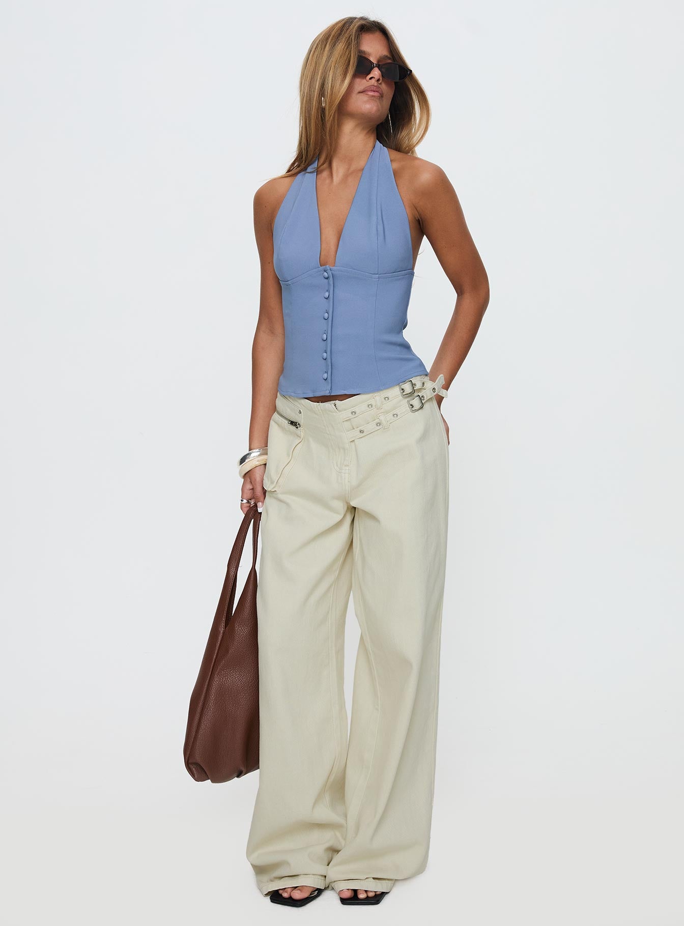 Paltrow Mid Rise Wide Leg Cargo Jeans Cream Petite - Image 3